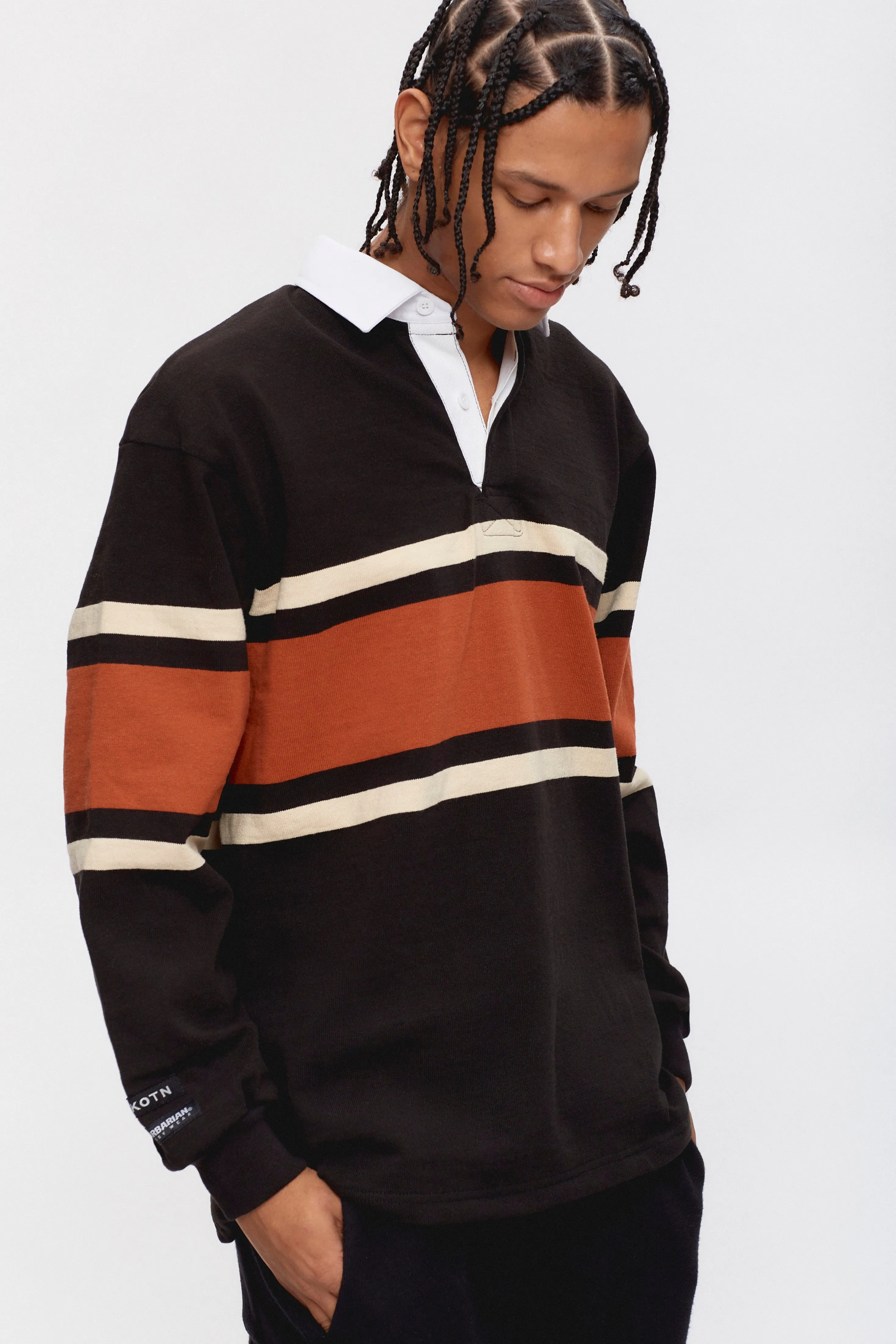 Men's Barbarian Rugby Shirt in Black/Rust Stripe