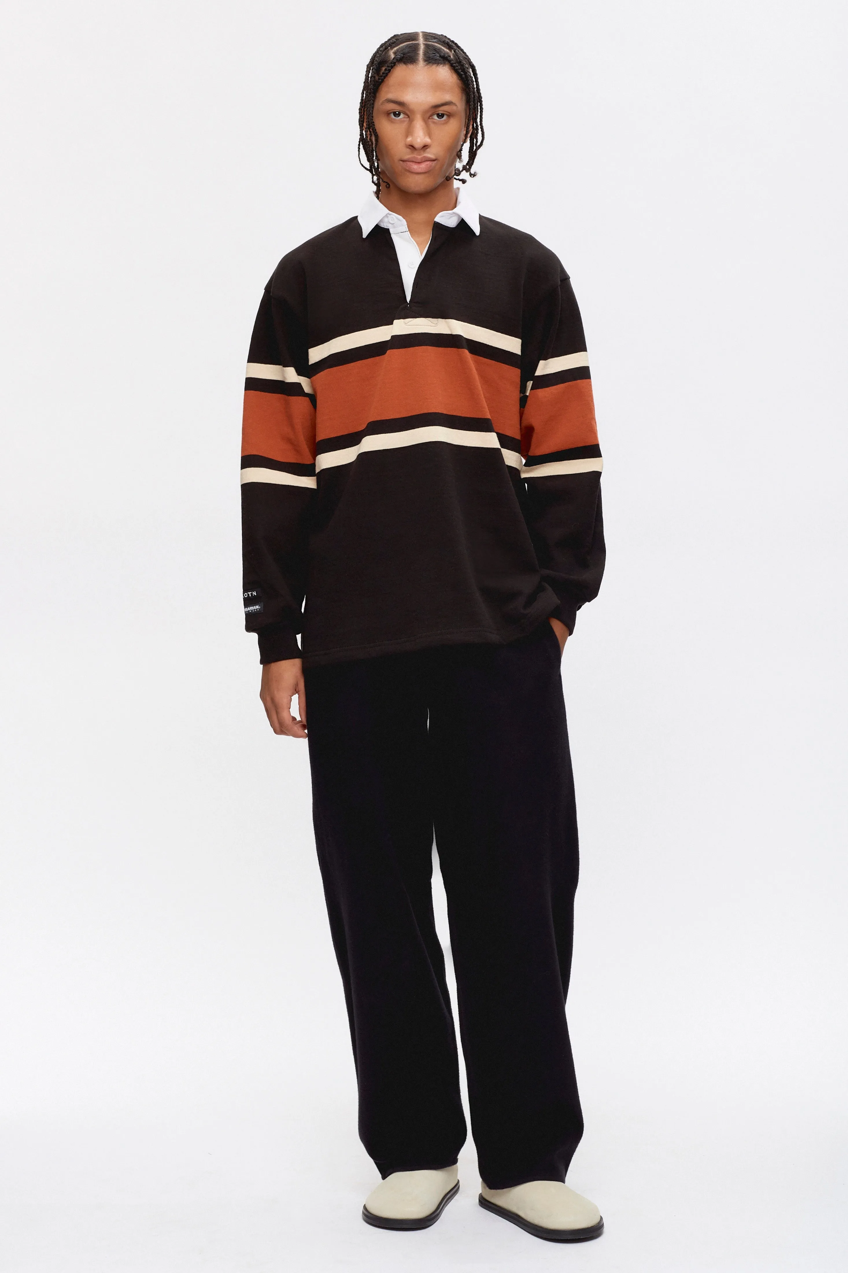 Men's Barbarian Rugby Shirt in Black/Rust Stripe