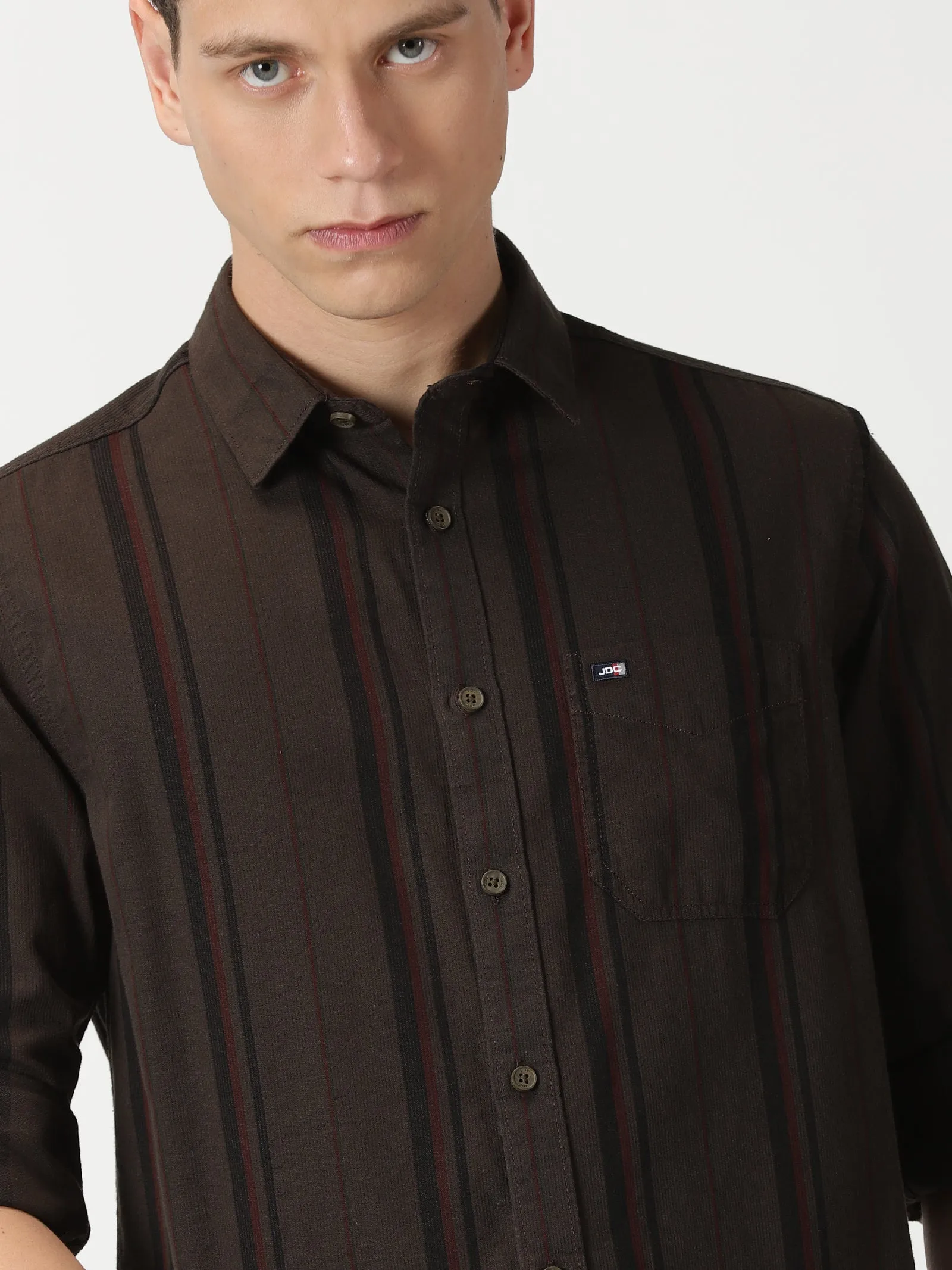 MEN'S COFFEE STRIPE SLIM FIT SHIRT