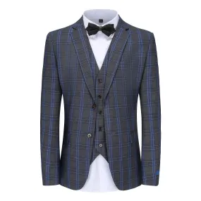 Men's Slim-Fit 3PC Blue Contrast Check Plaid Suit