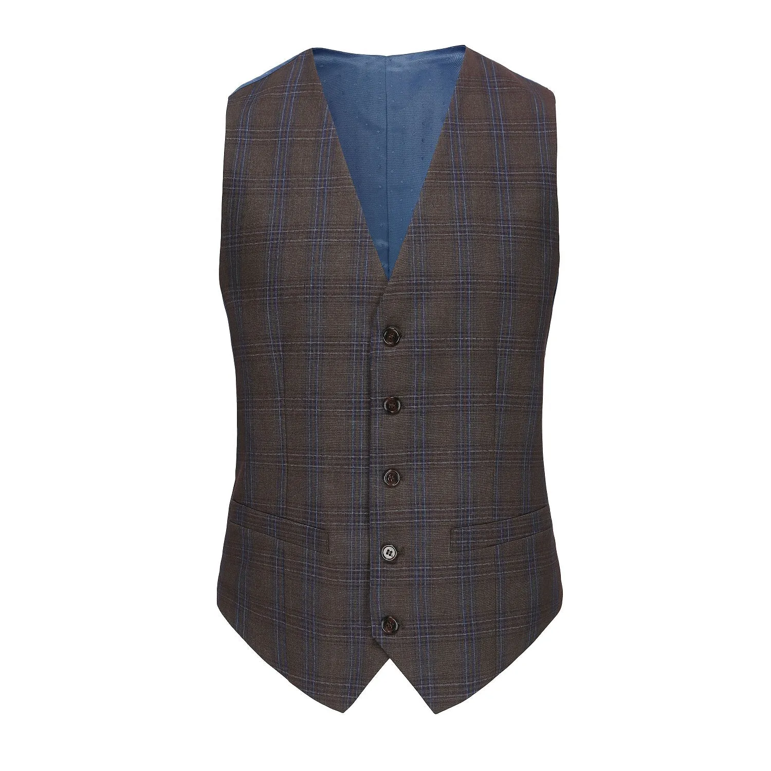 Men's Slim-Fit 3PC Blue Contrast Check Plaid Suit