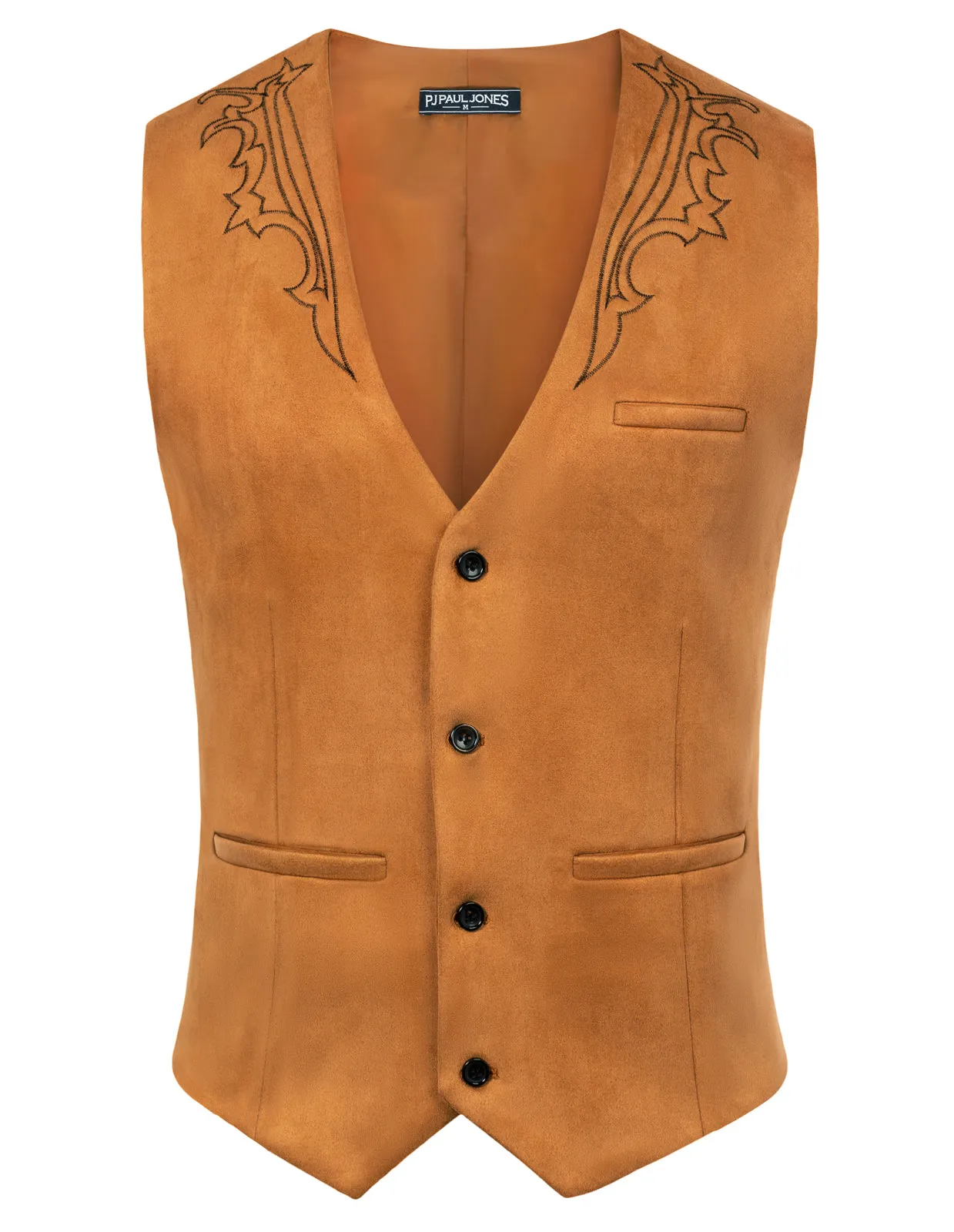 Men's Suede Leather Suit Vest Embroidery Casual Slim Fit Western Vest Waistcoat