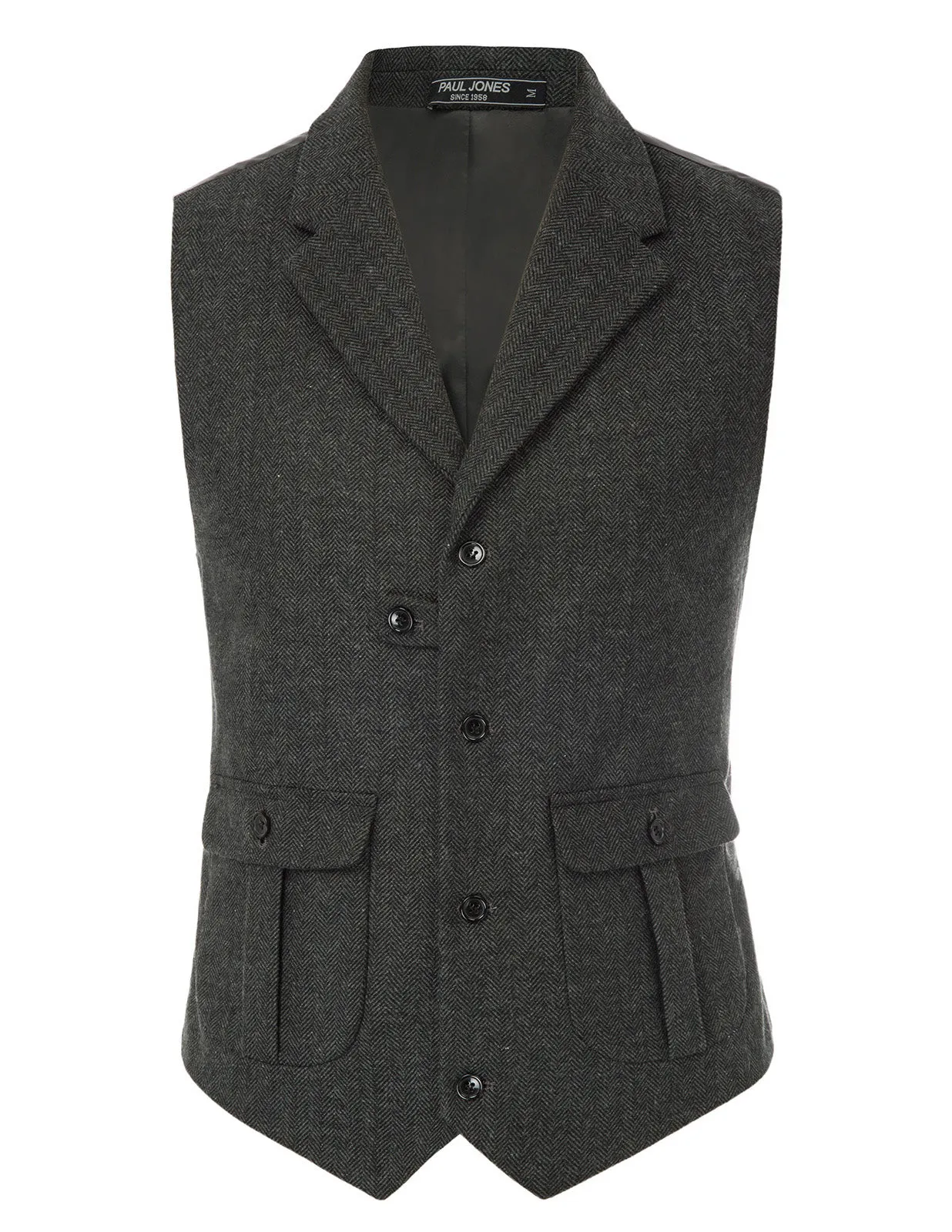 Mens Western Herringbone Suit Vest Tweed Wool Blend Slim Fit Casual Waistcoat