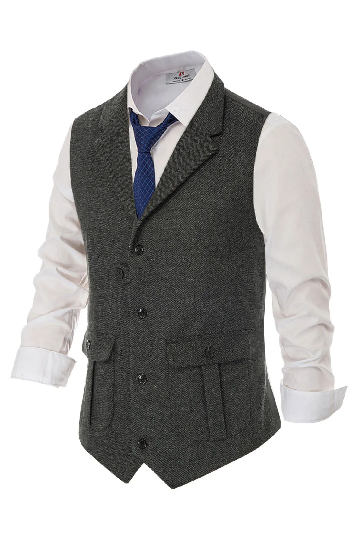 Mens Western Herringbone Suit Vest Tweed Wool Blend Slim Fit Casual Waistcoat