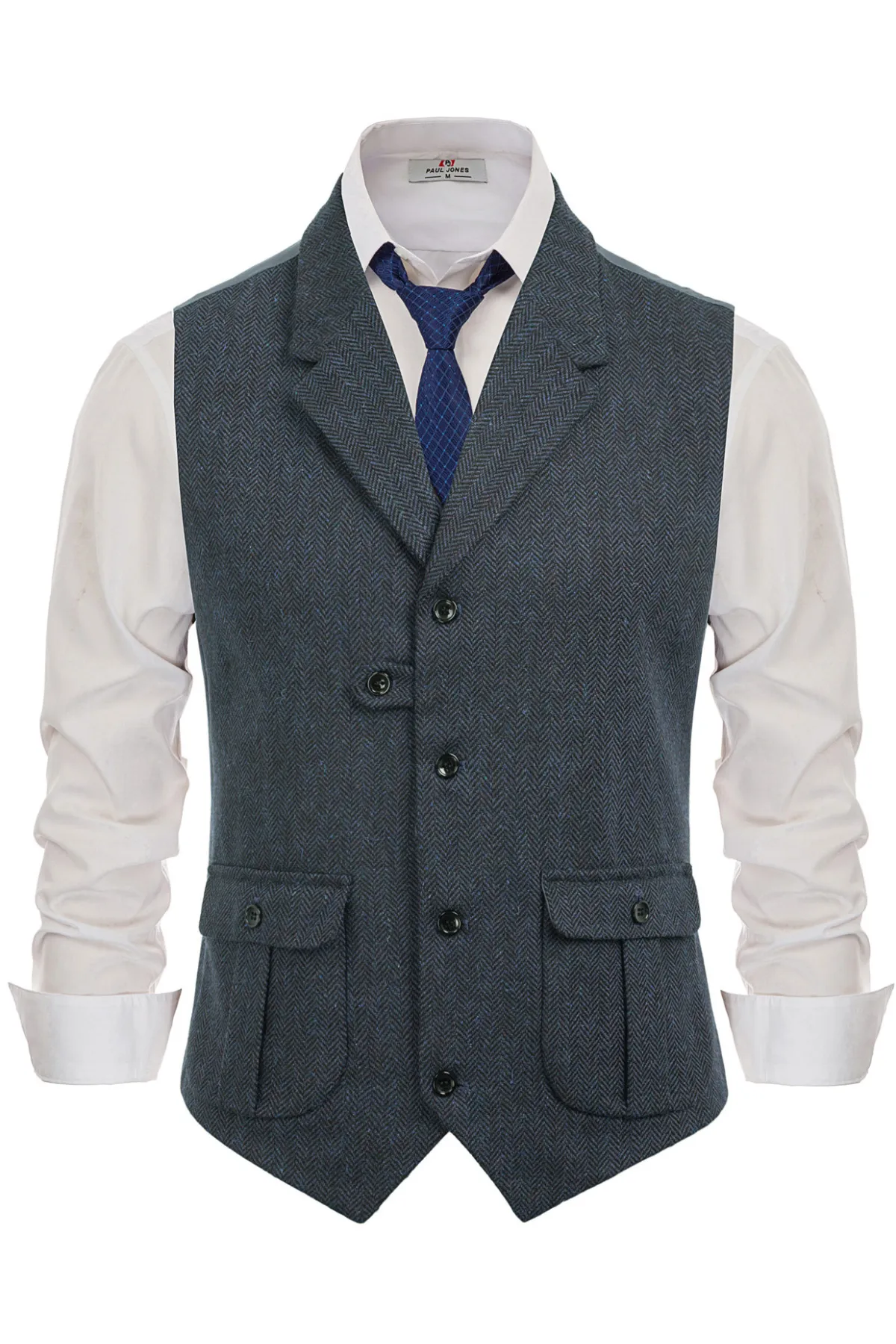 Mens Western Herringbone Suit Vest Tweed Wool Blend Slim Fit Casual Waistcoat