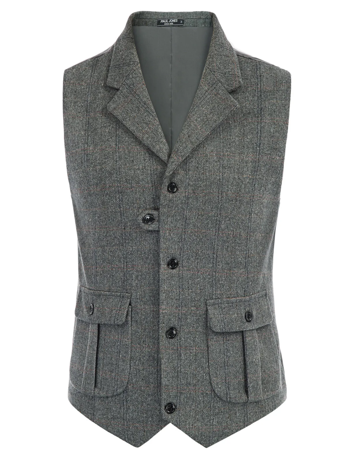 Mens Western Herringbone Suit Vest Tweed Wool Blend Slim Fit Casual Waistcoat