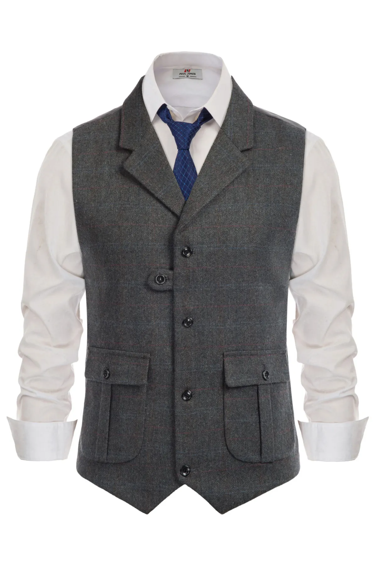 Mens Western Herringbone Suit Vest Tweed Wool Blend Slim Fit Casual Waistcoat