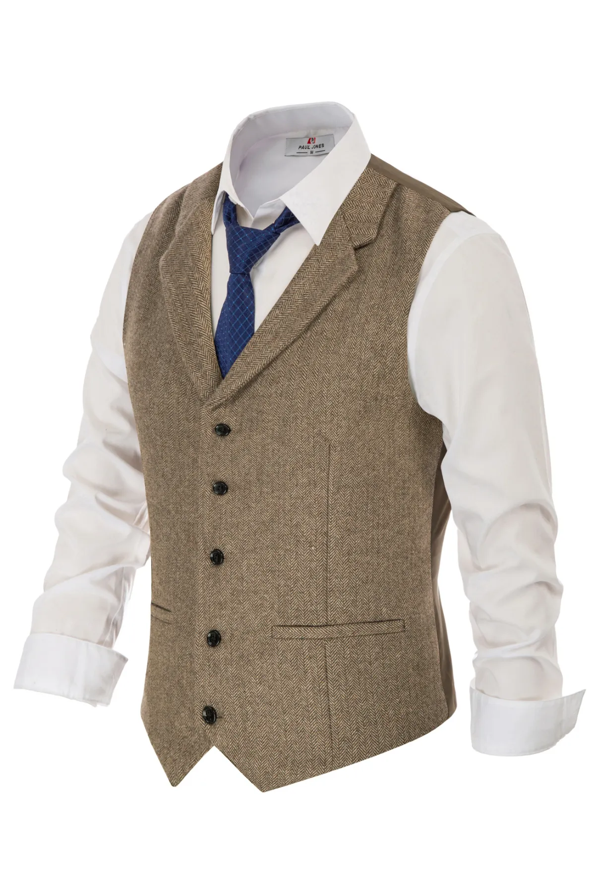 Mens Western Herringbone Suit Vest Tweed Wool Blend Slim Fit Waistcoat