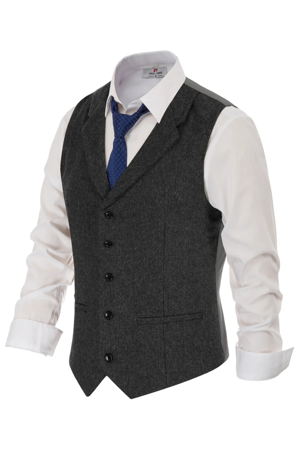 Mens Western Herringbone Suit Vest Tweed Wool Blend Slim Fit Waistcoat