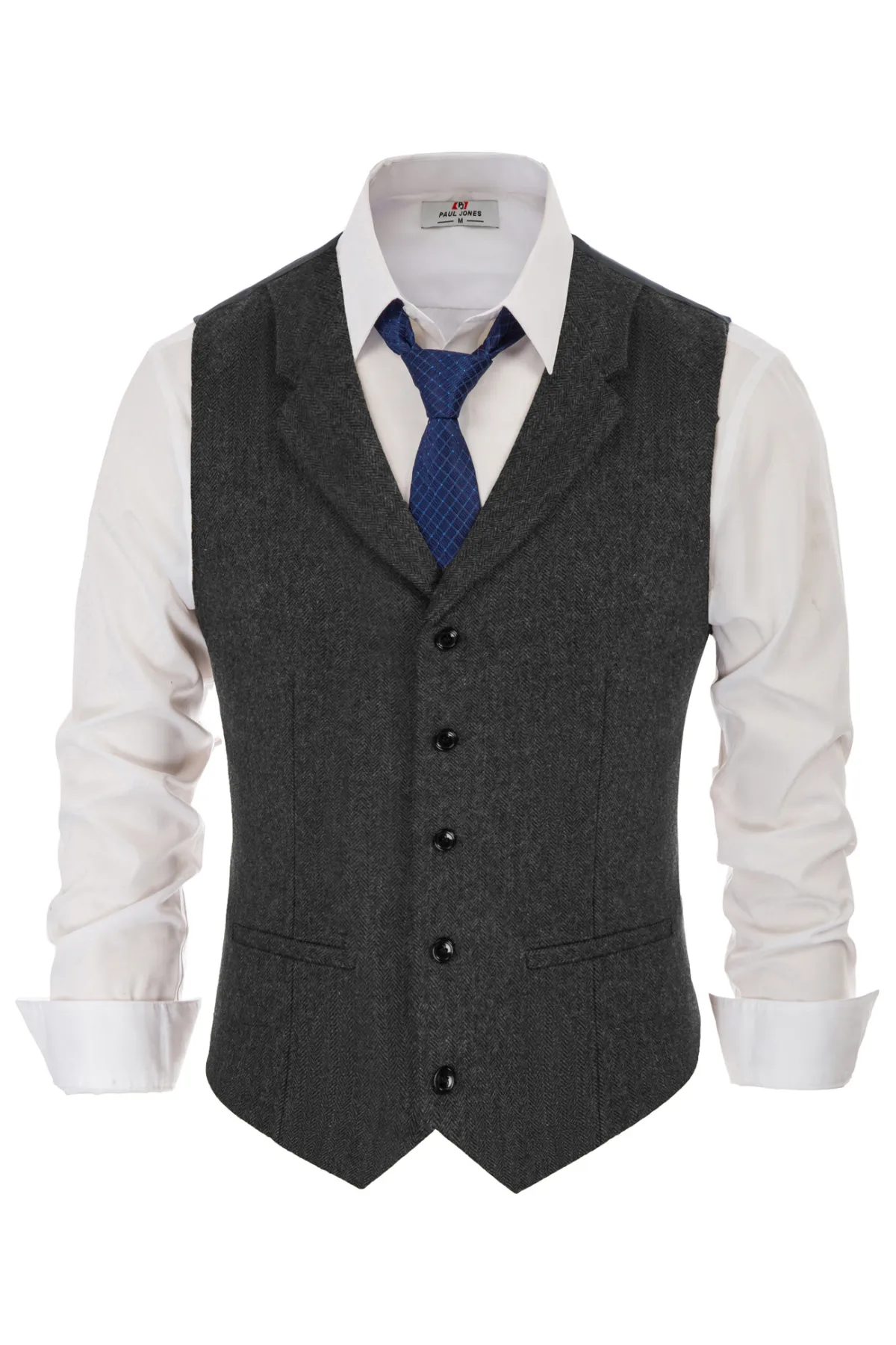 Mens Western Herringbone Suit Vest Tweed Wool Blend Slim Fit Waistcoat