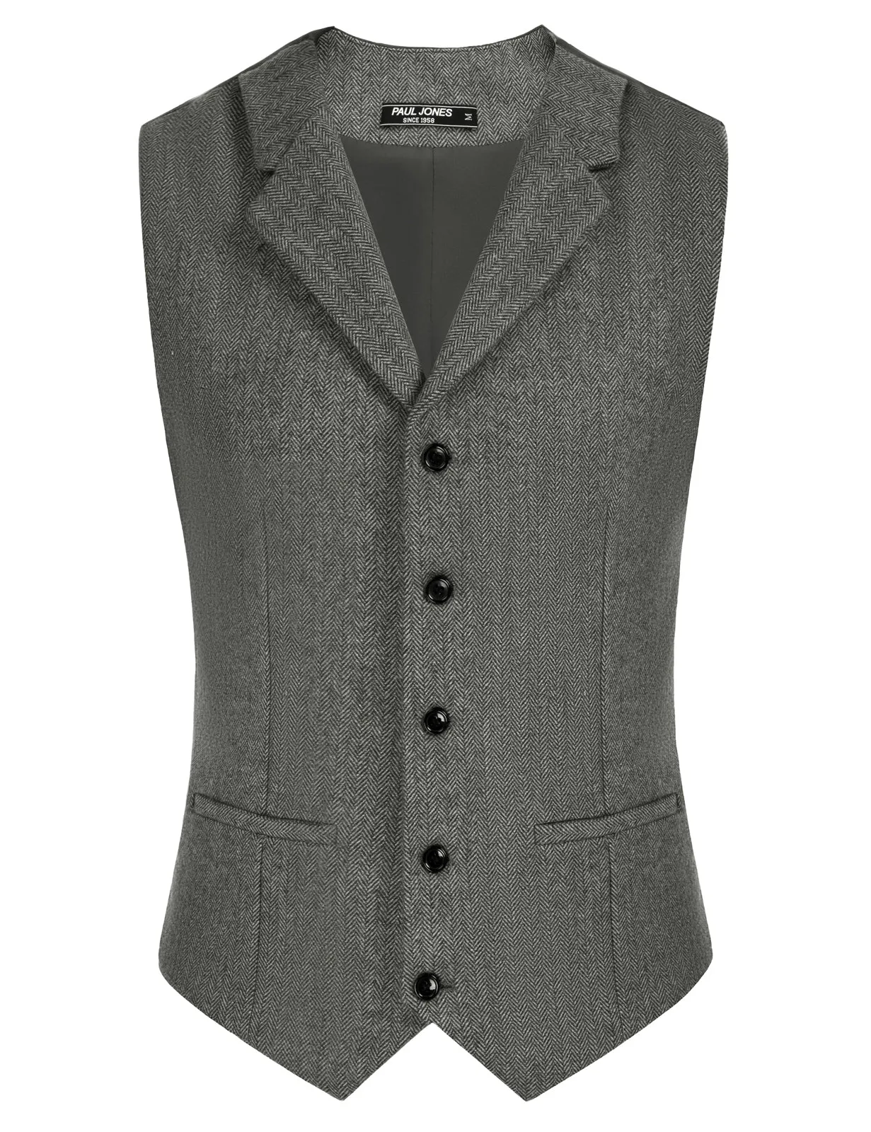 Mens Western Herringbone Suit Vest Tweed Wool Blend Slim Fit Waistcoat