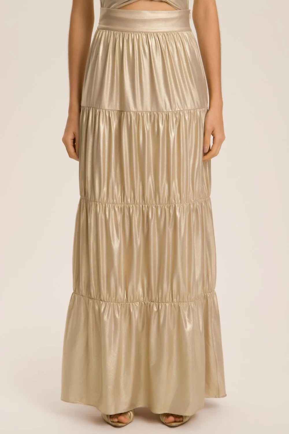 Metallic Frilled Long Skirt