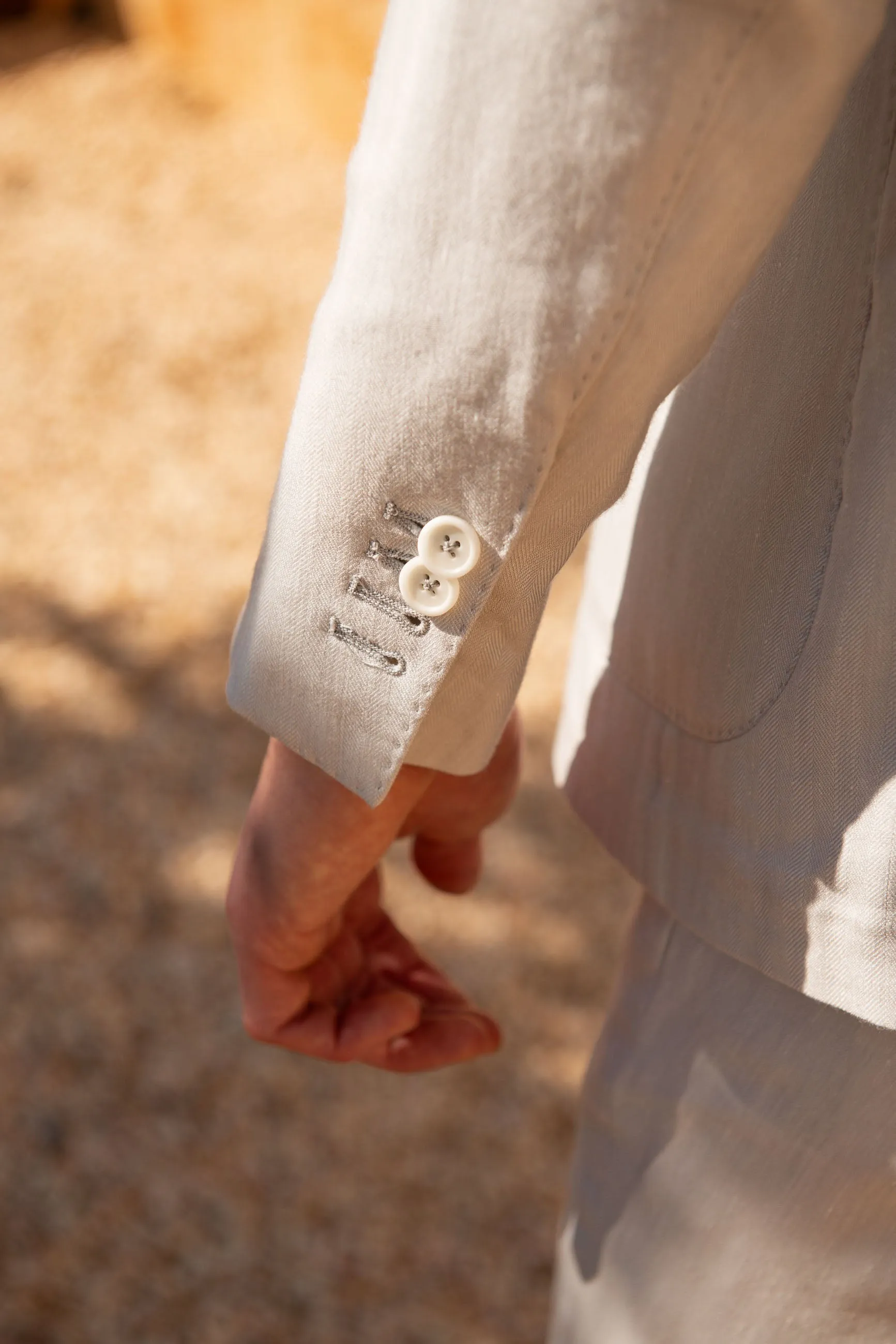 Natural herringbone double breasted suit - Made in Italy