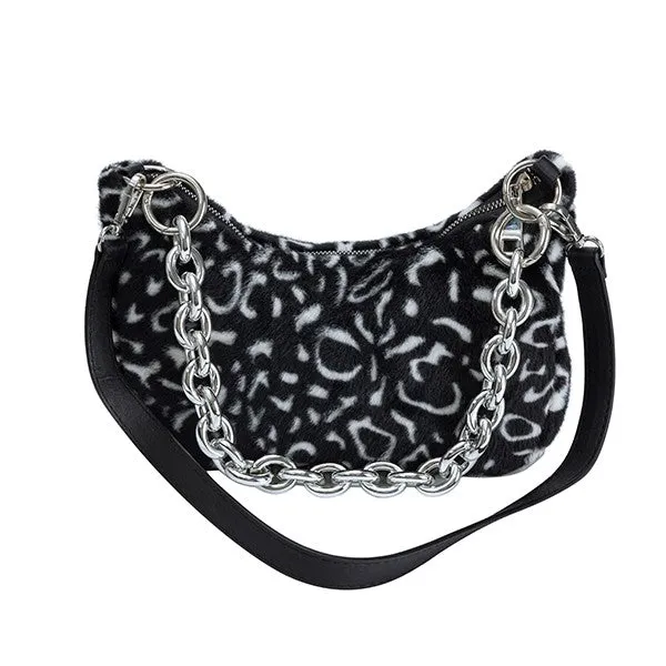 Plush Leopard Print Shoulder Bag