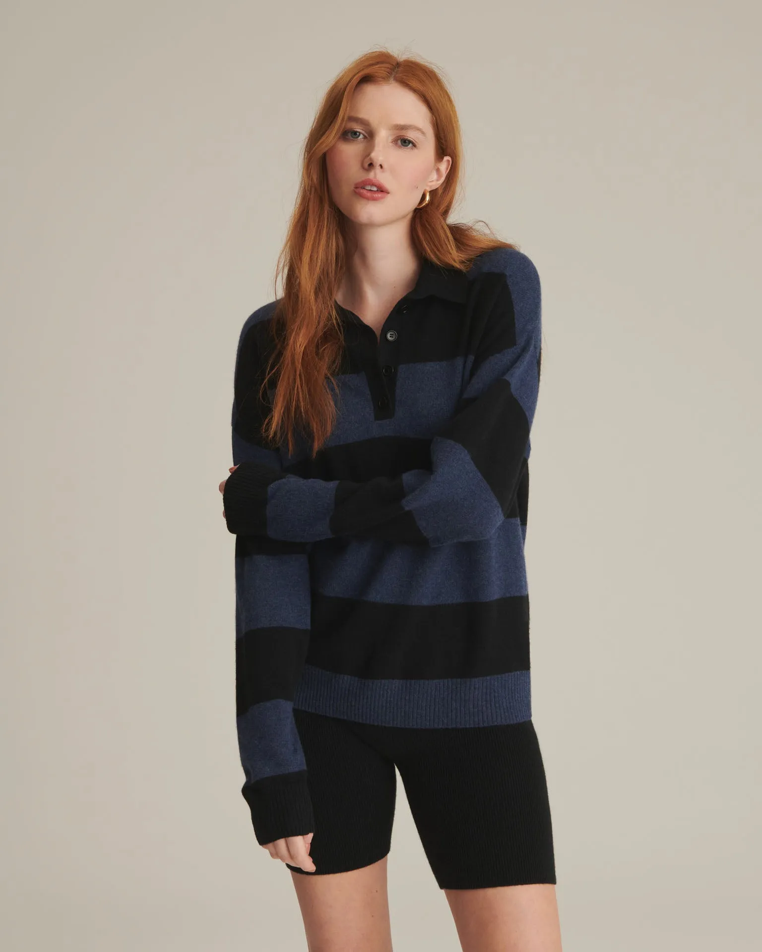 Recycled Cashmere Oversized Rugby Polo