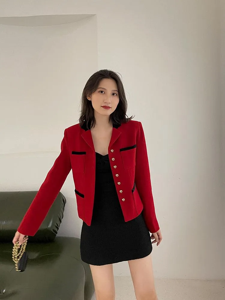 Red Short Wool Blazer Jacket Coat