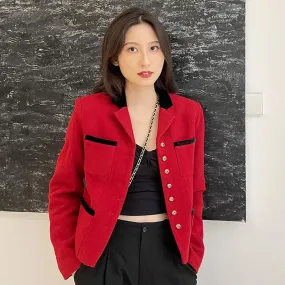 Red Short Wool Blazer Jacket Coat