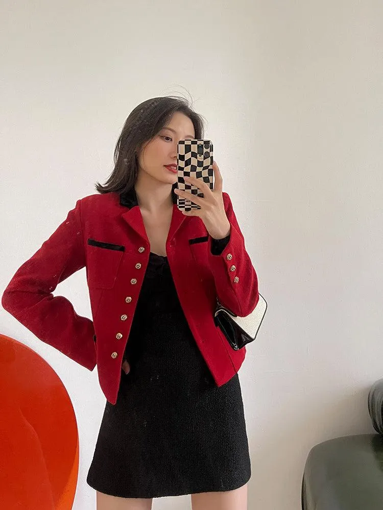 Red Short Wool Blazer Jacket Coat