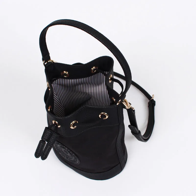 rio shoulder black bucket bag