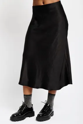 Satin Bias Skirt in Black