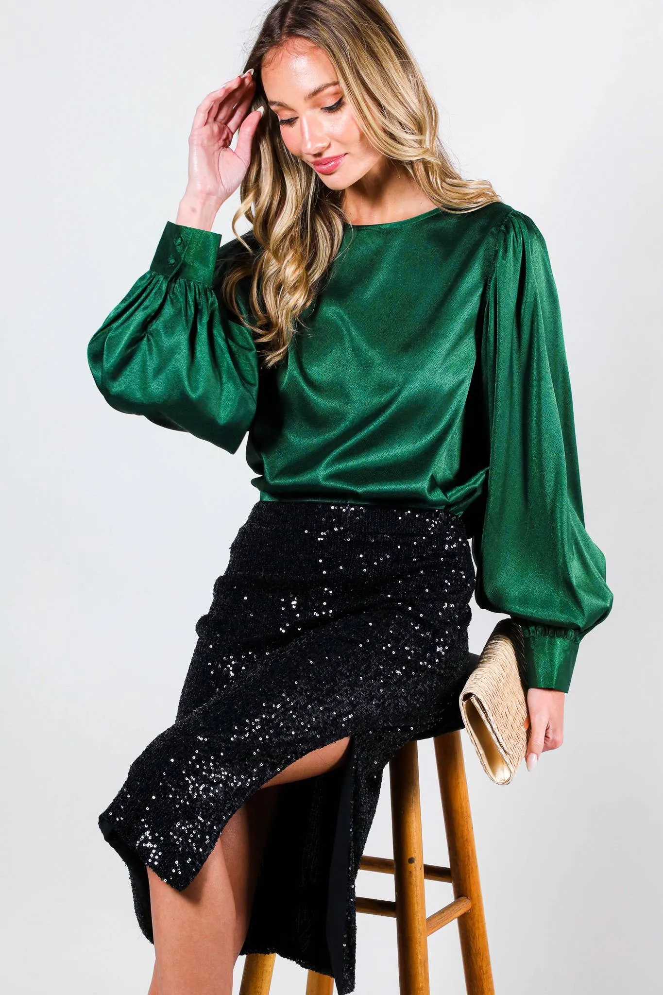 Sequin midi skirt with side slit