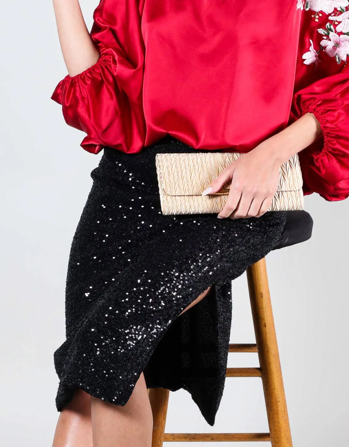 Sequin midi skirt with side slit