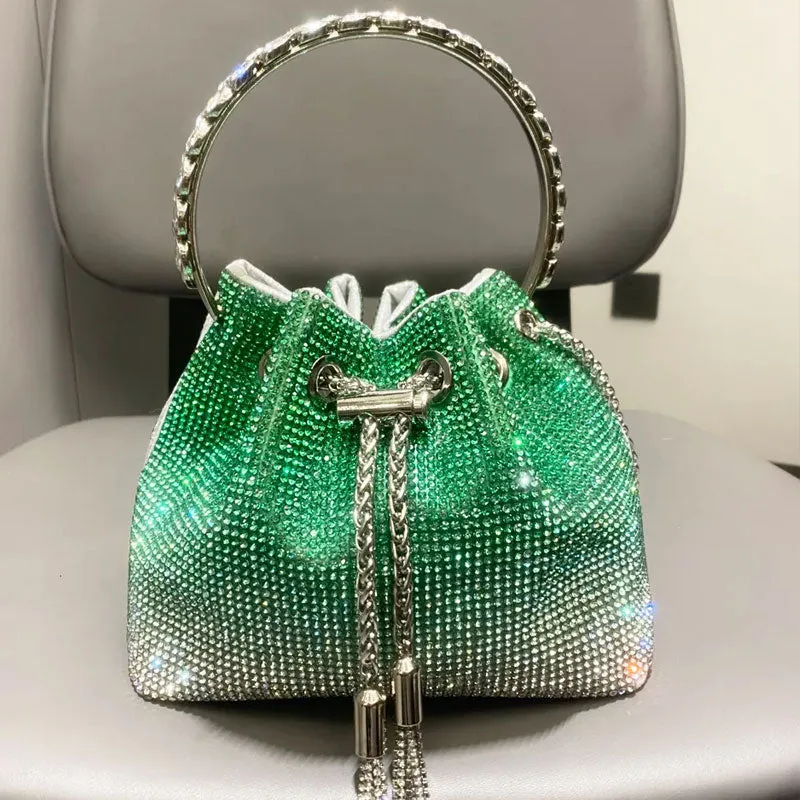 Shiny Crystal Clutch Purse Bucket Bag