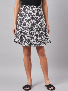 Style Quotient Women Black And Off White Floral Printed Polyester Mini Skirt