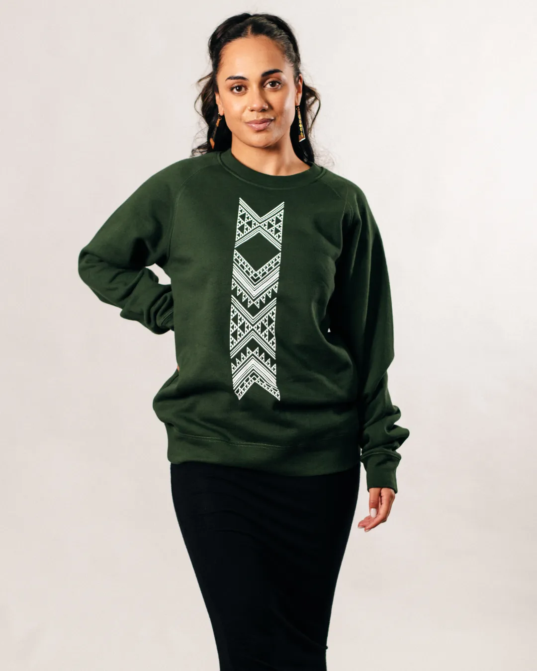 Taniko Hou Print Crew - Forest Green