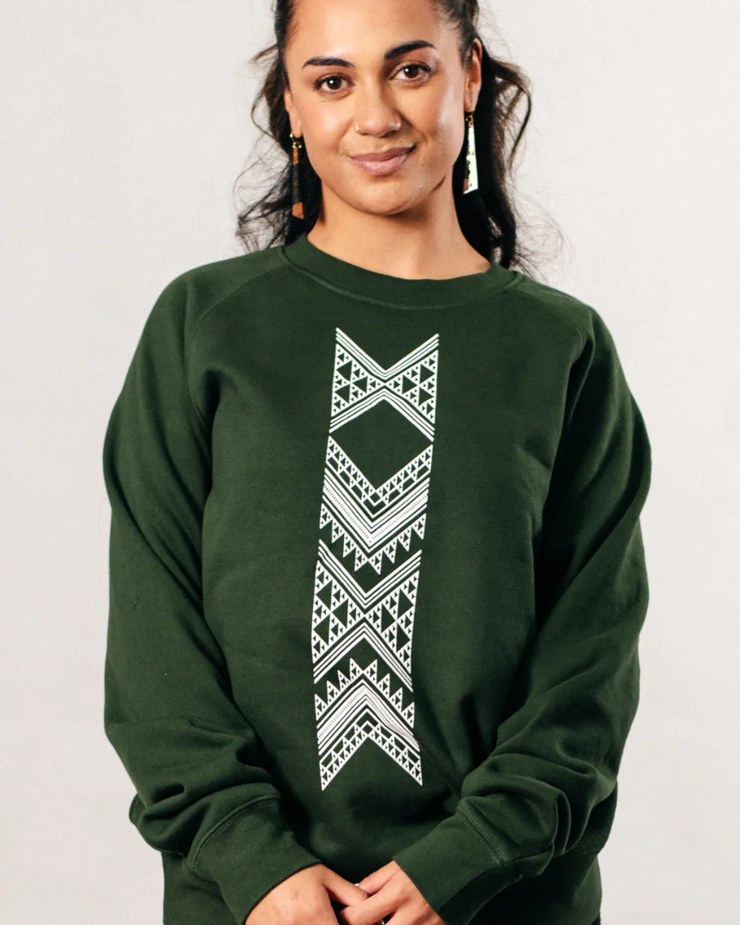 Taniko Hou Print Crew - Forest Green