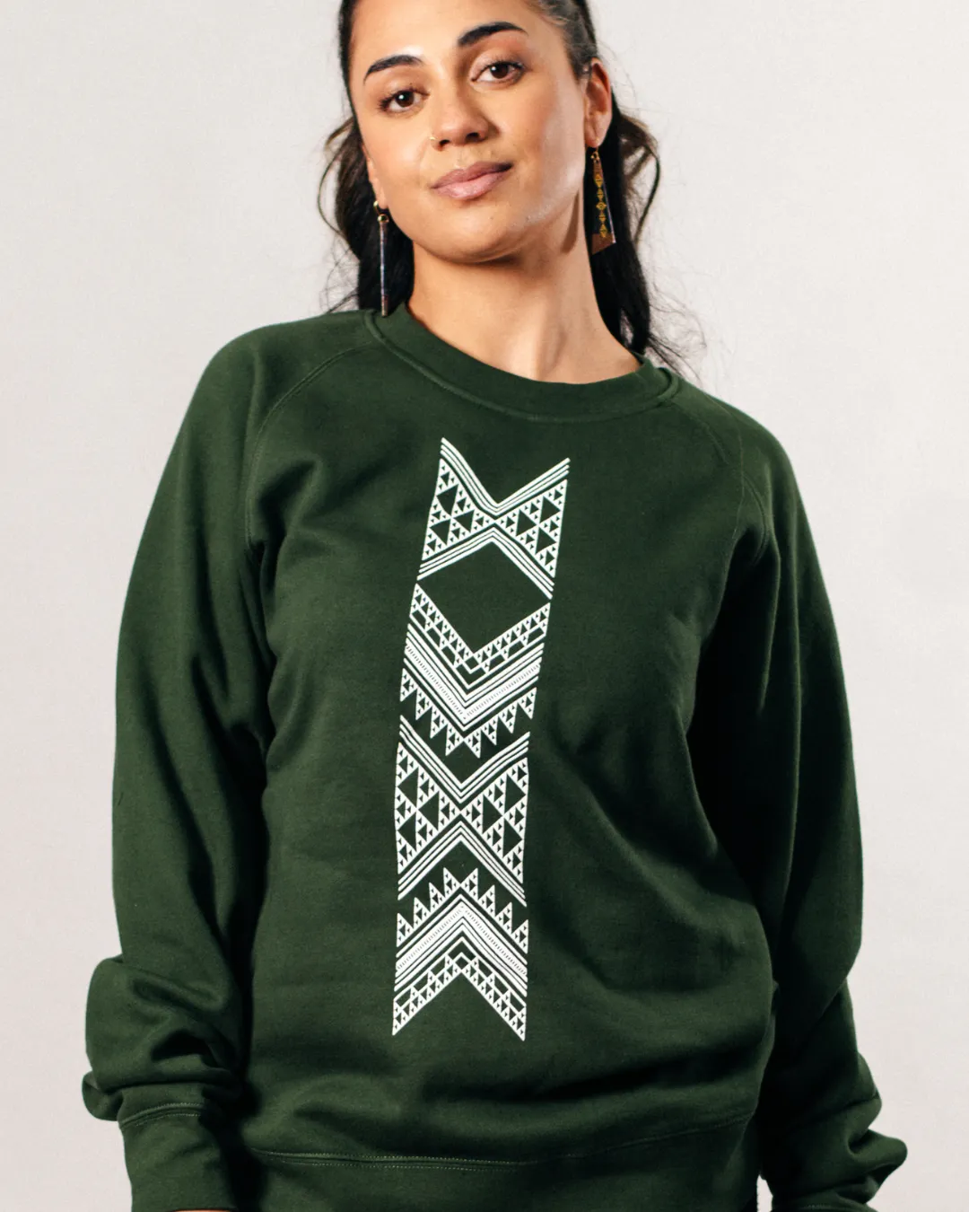 Taniko Hou Print Crew - Forest Green