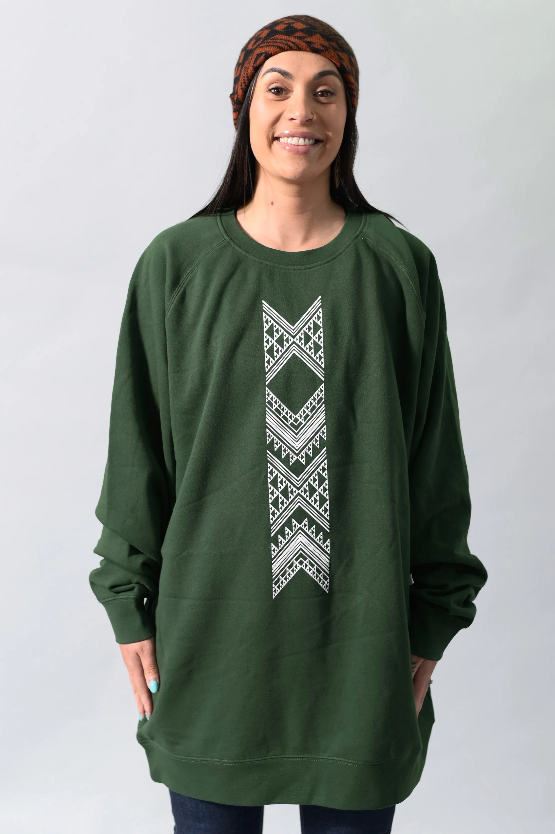 Taniko Hou Print Crew - Forest Green