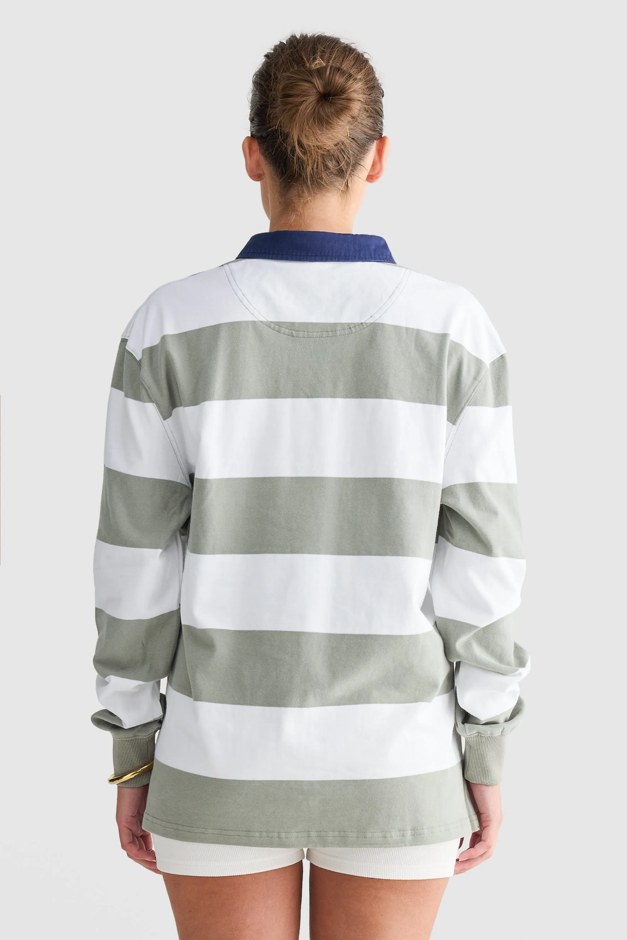 Unisex Rugby Jumper Olive and White Stripe