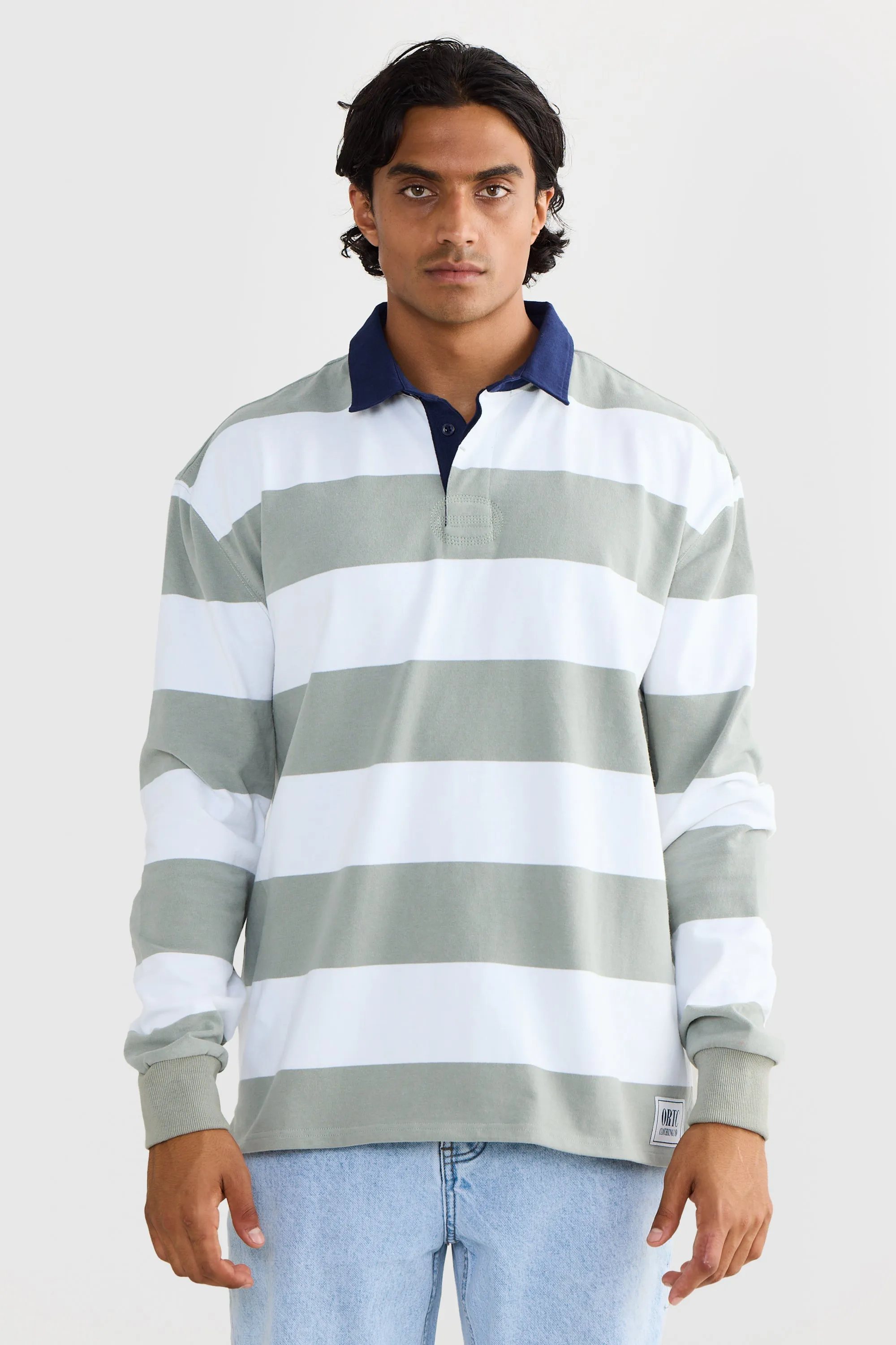 Unisex Rugby Jumper Olive and White Stripe