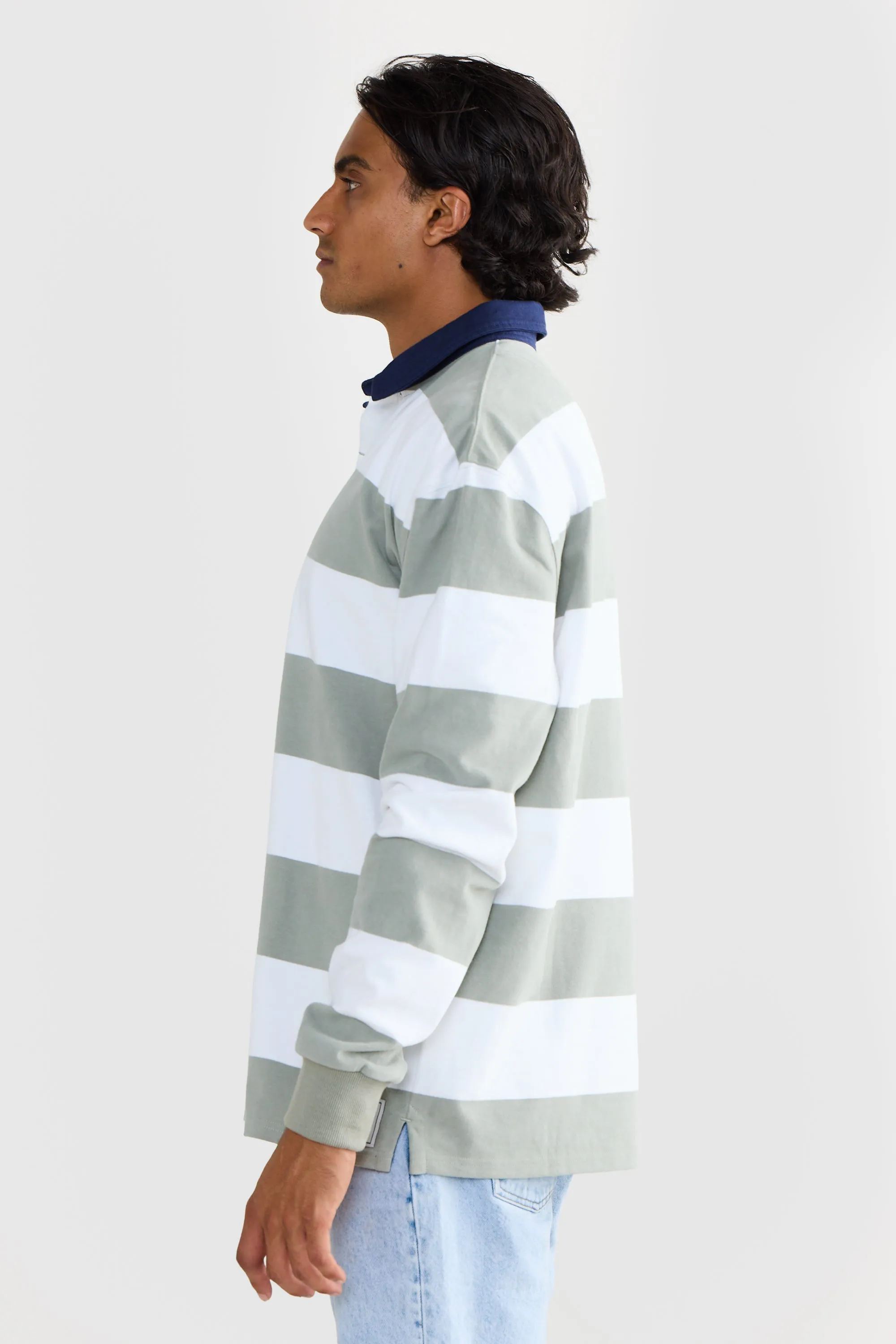 Unisex Rugby Jumper Olive and White Stripe