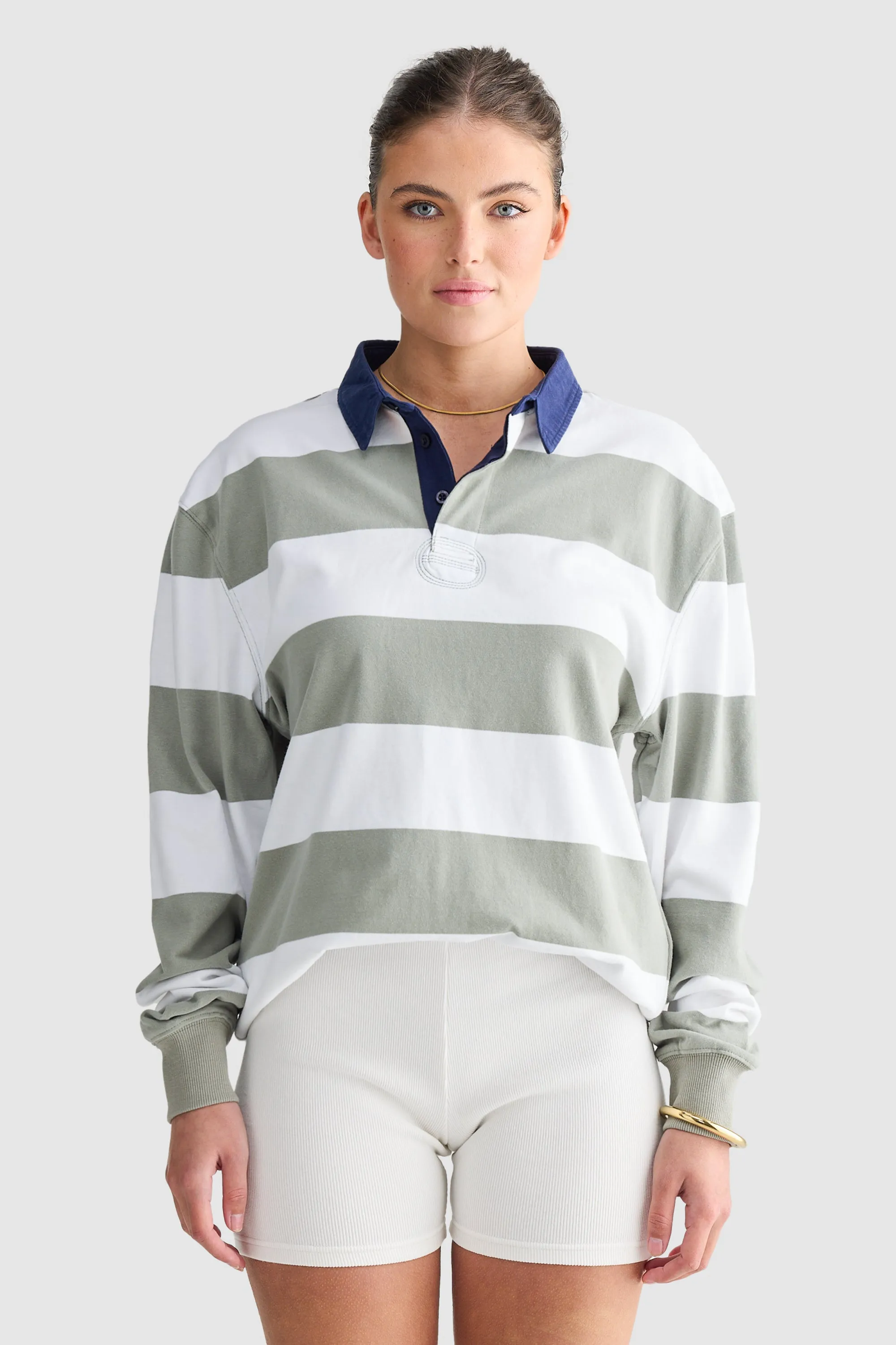 Unisex Rugby Jumper Olive and White Stripe