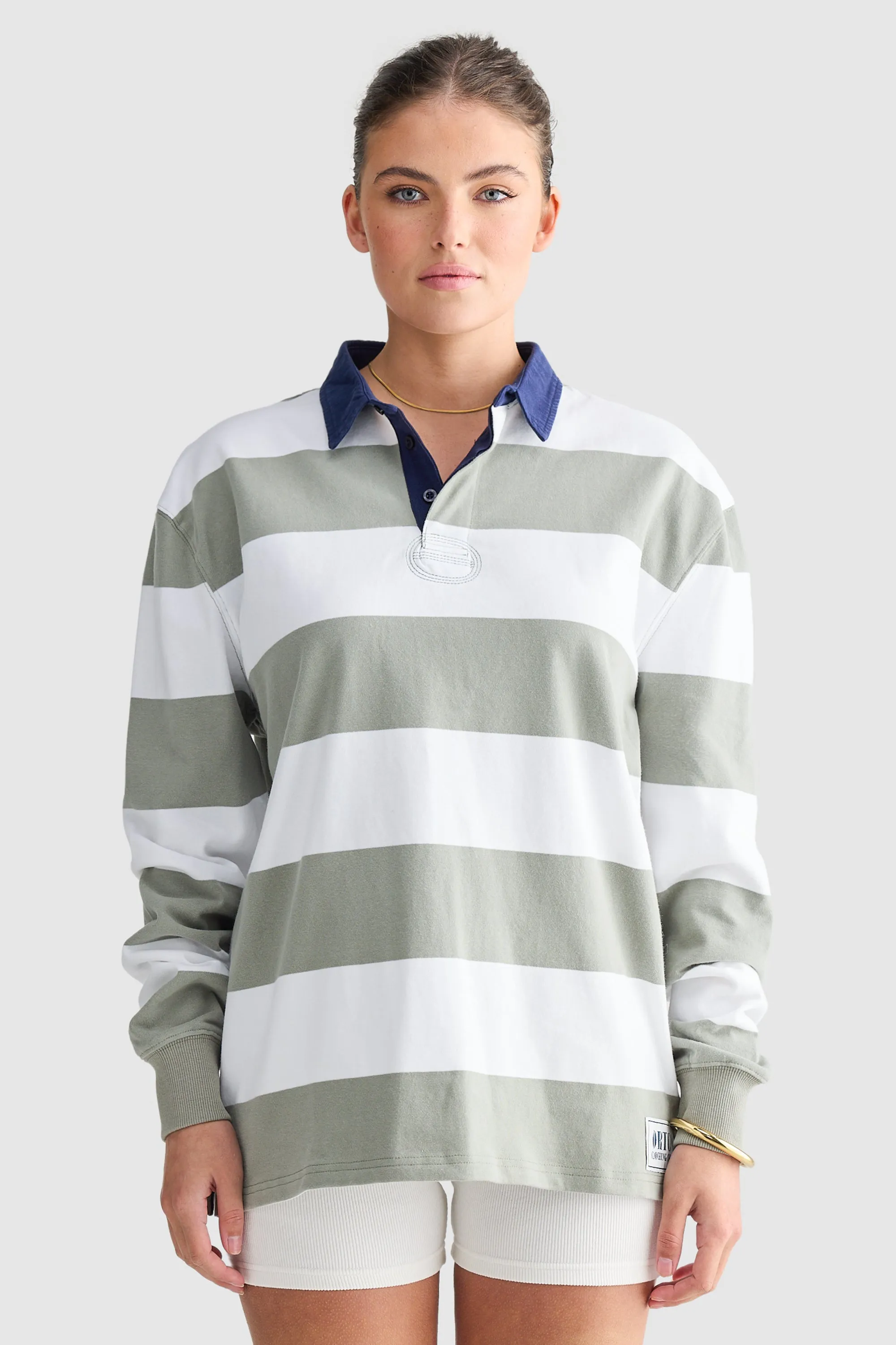 Unisex Rugby Jumper Olive and White Stripe