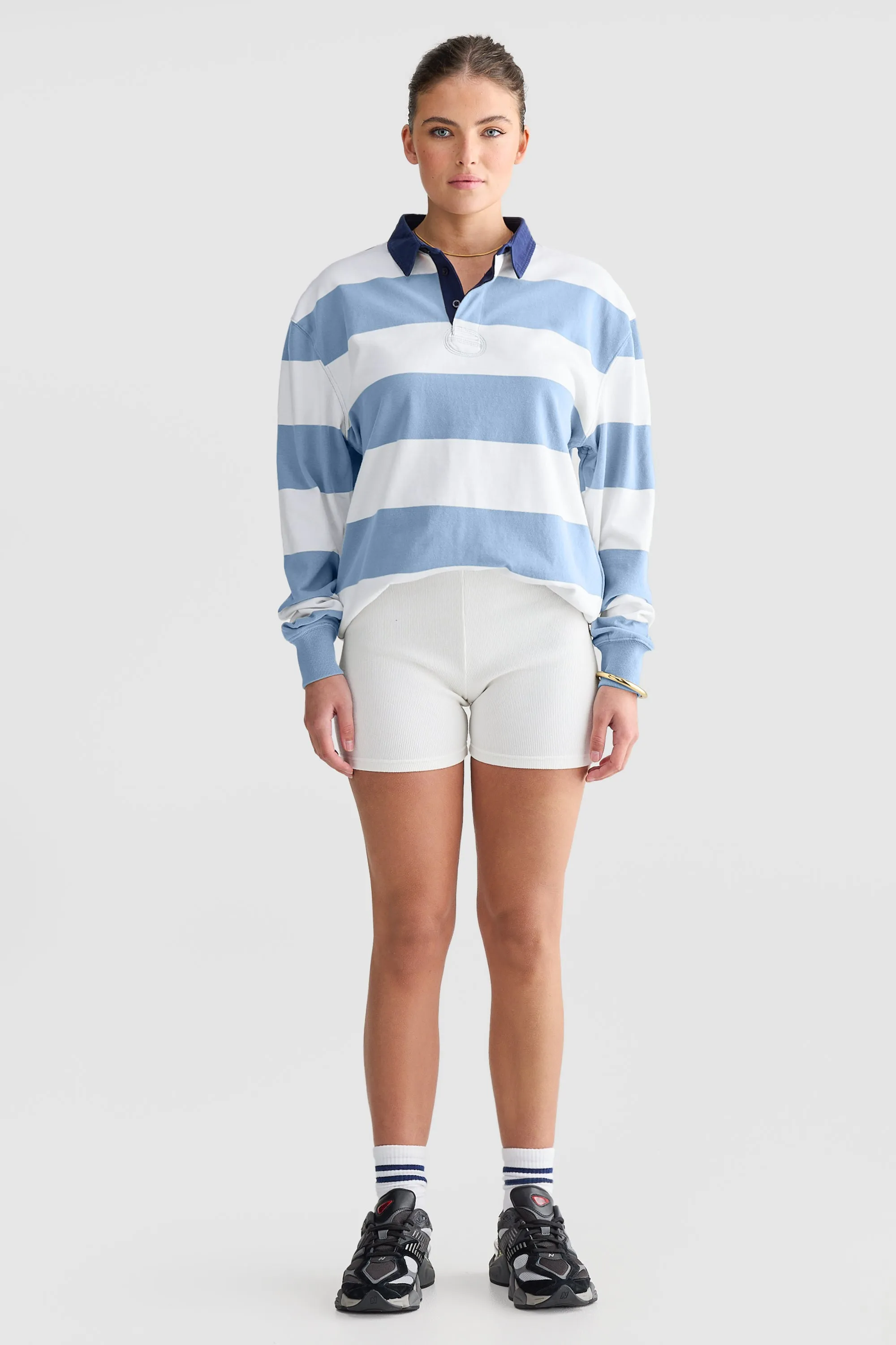 Unisex Rugby Jumper Pacific Blue and White Stripe