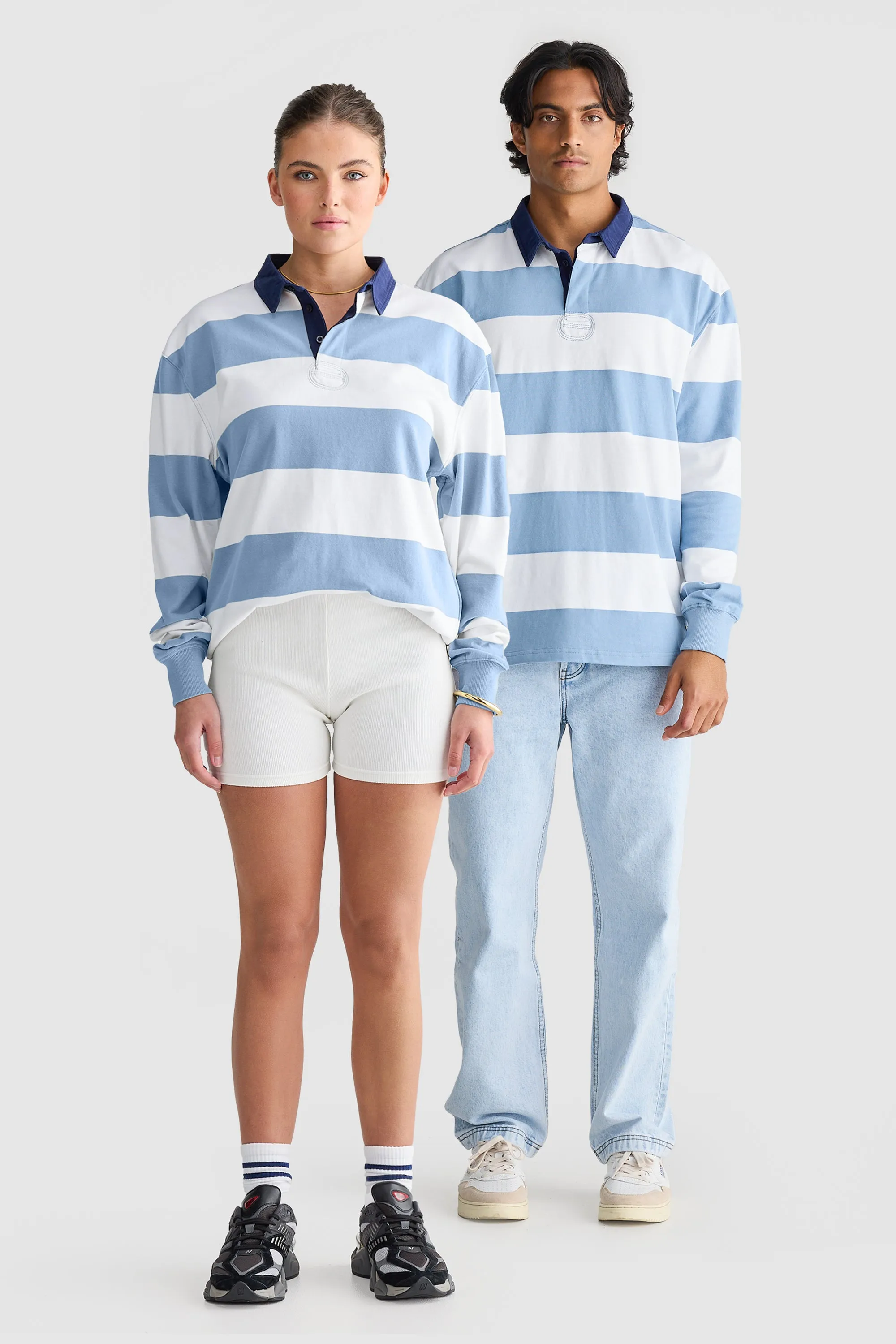 Unisex Rugby Jumper Pacific Blue and White Stripe