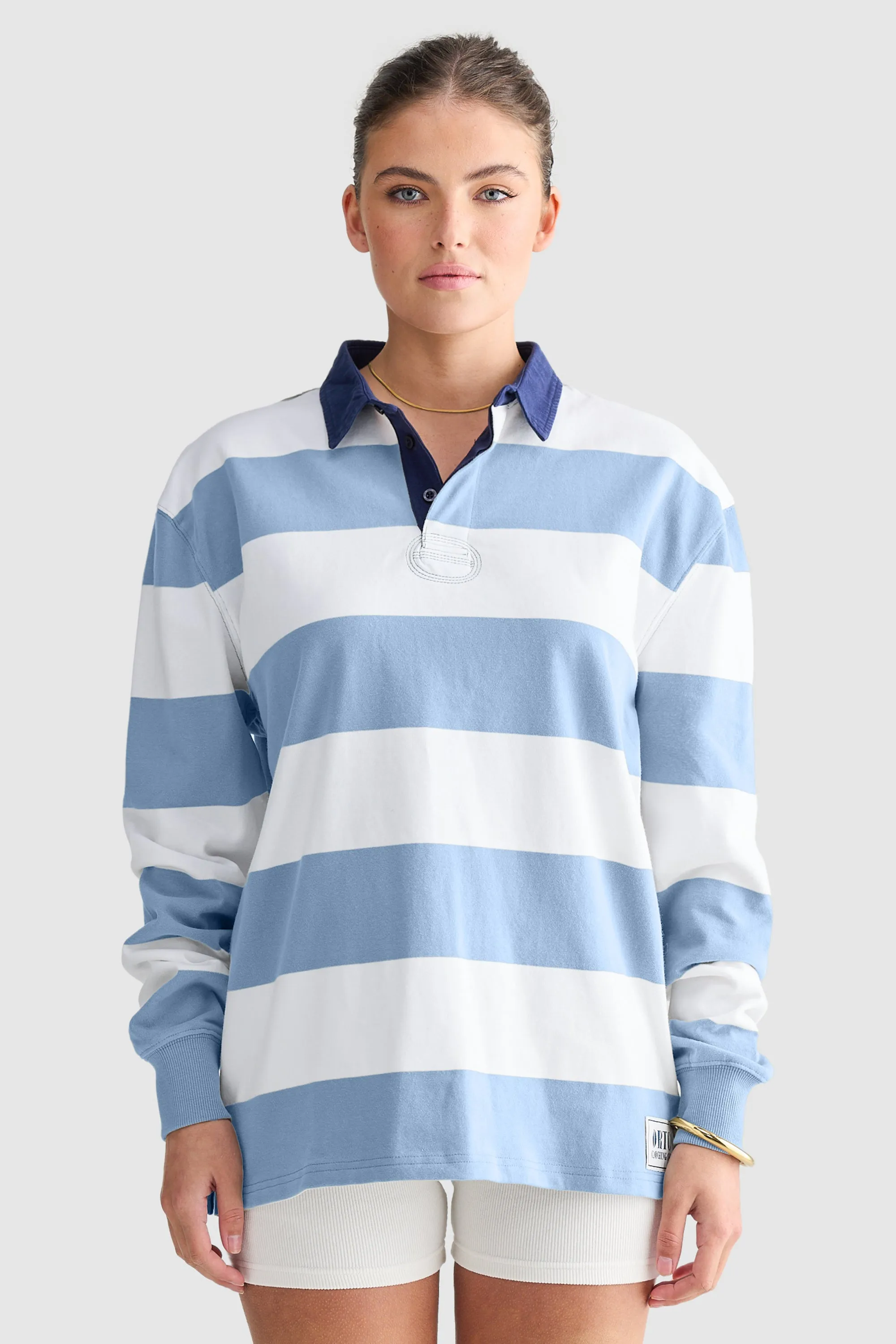 Unisex Rugby Jumper Pacific Blue and White Stripe