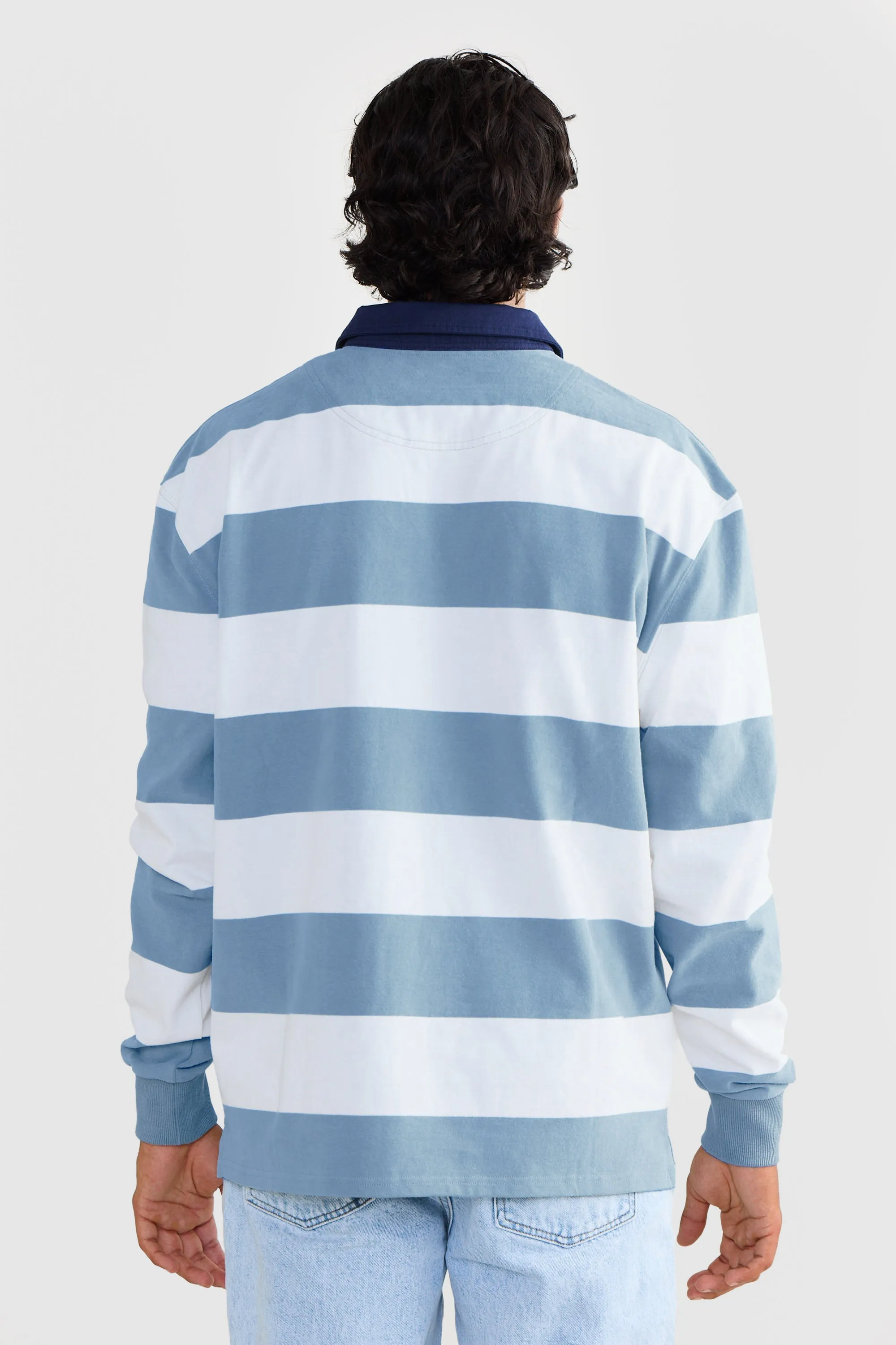 Unisex Rugby Jumper Pacific Blue and White Stripe