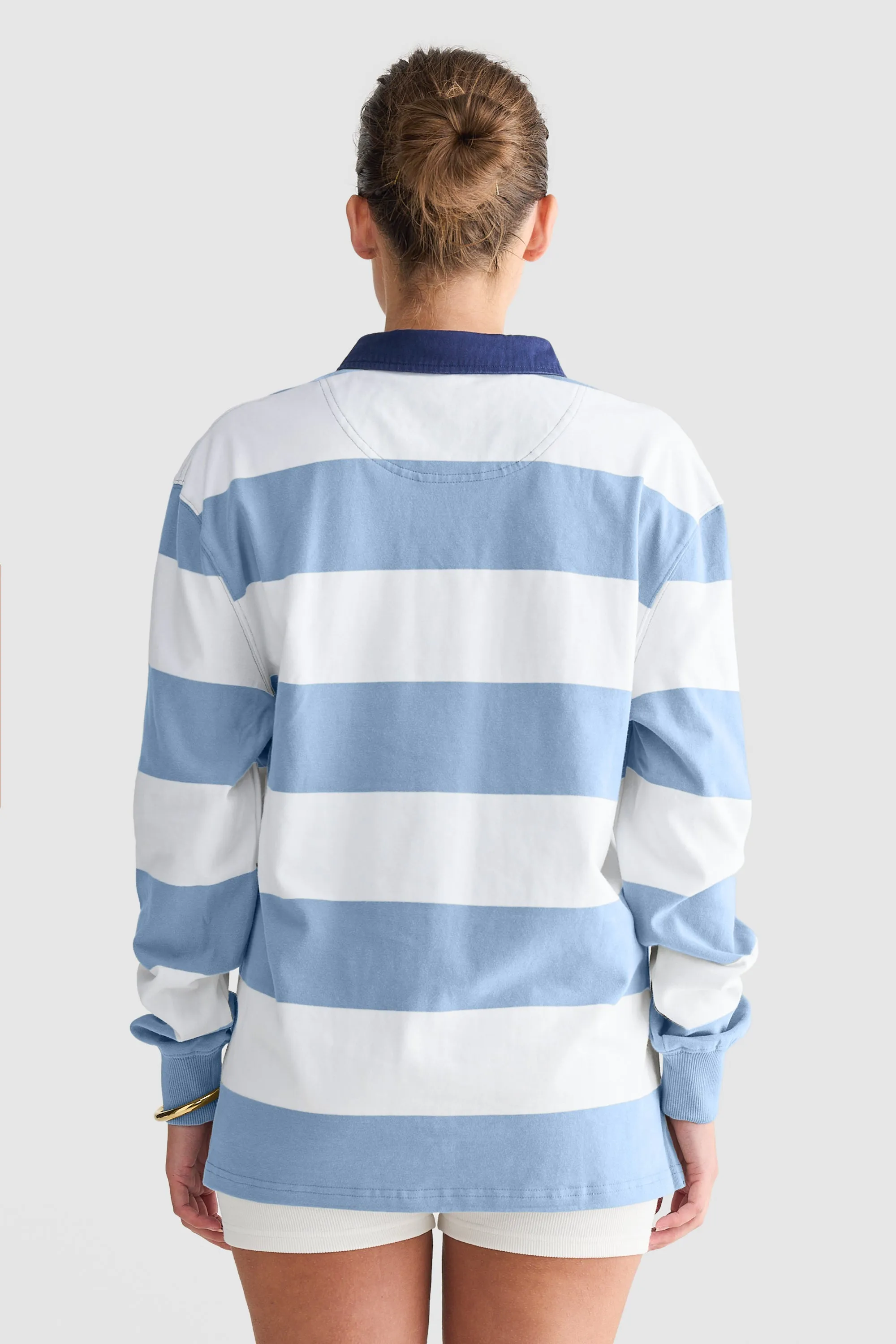 Unisex Rugby Jumper Pacific Blue and White Stripe