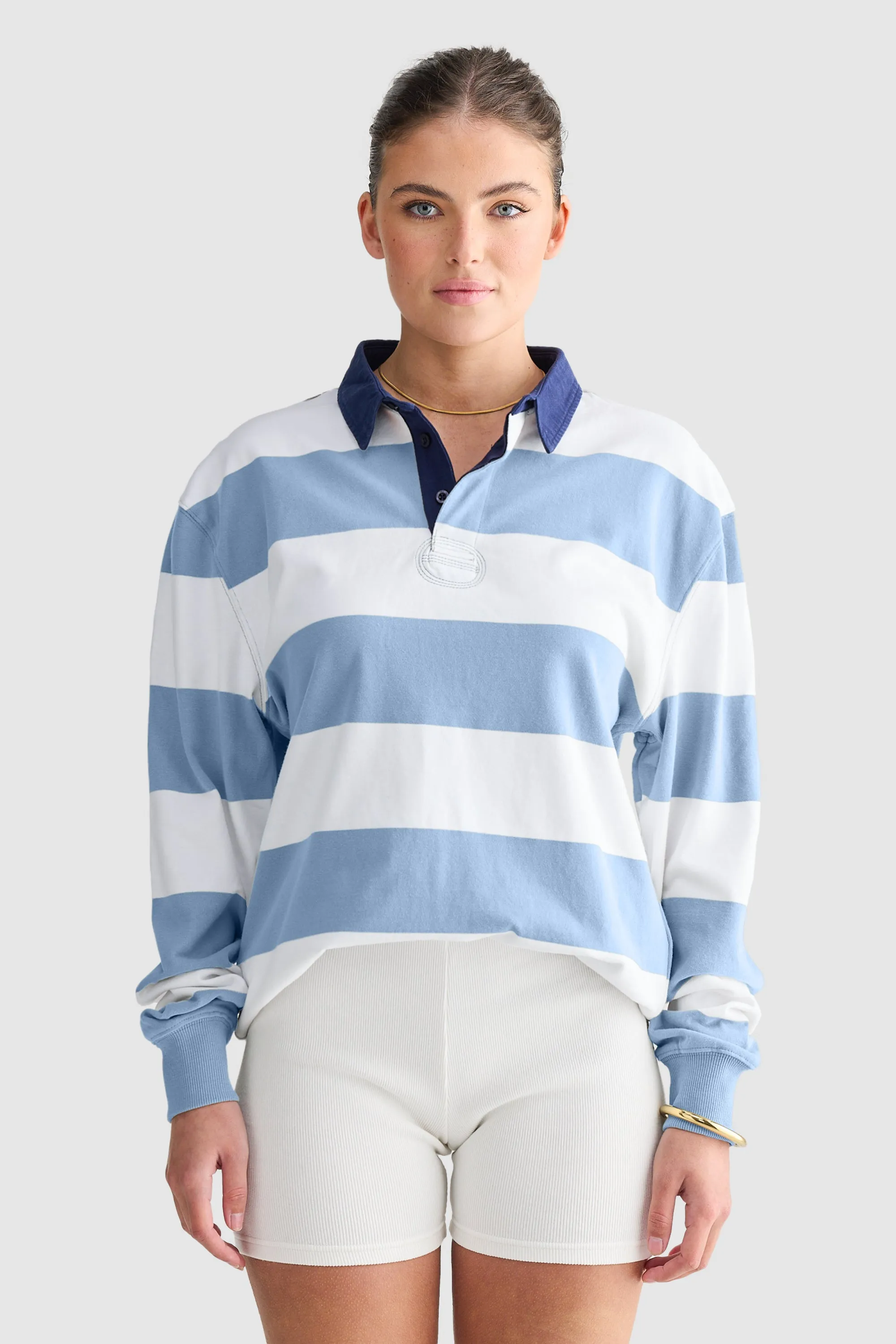 Unisex Rugby Jumper Pacific Blue and White Stripe