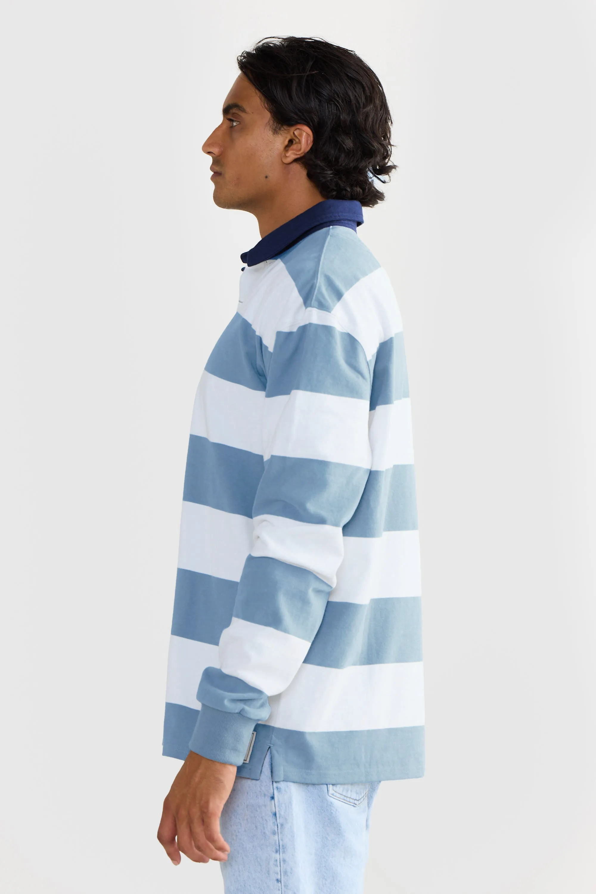 Unisex Rugby Jumper Pacific Blue and White Stripe