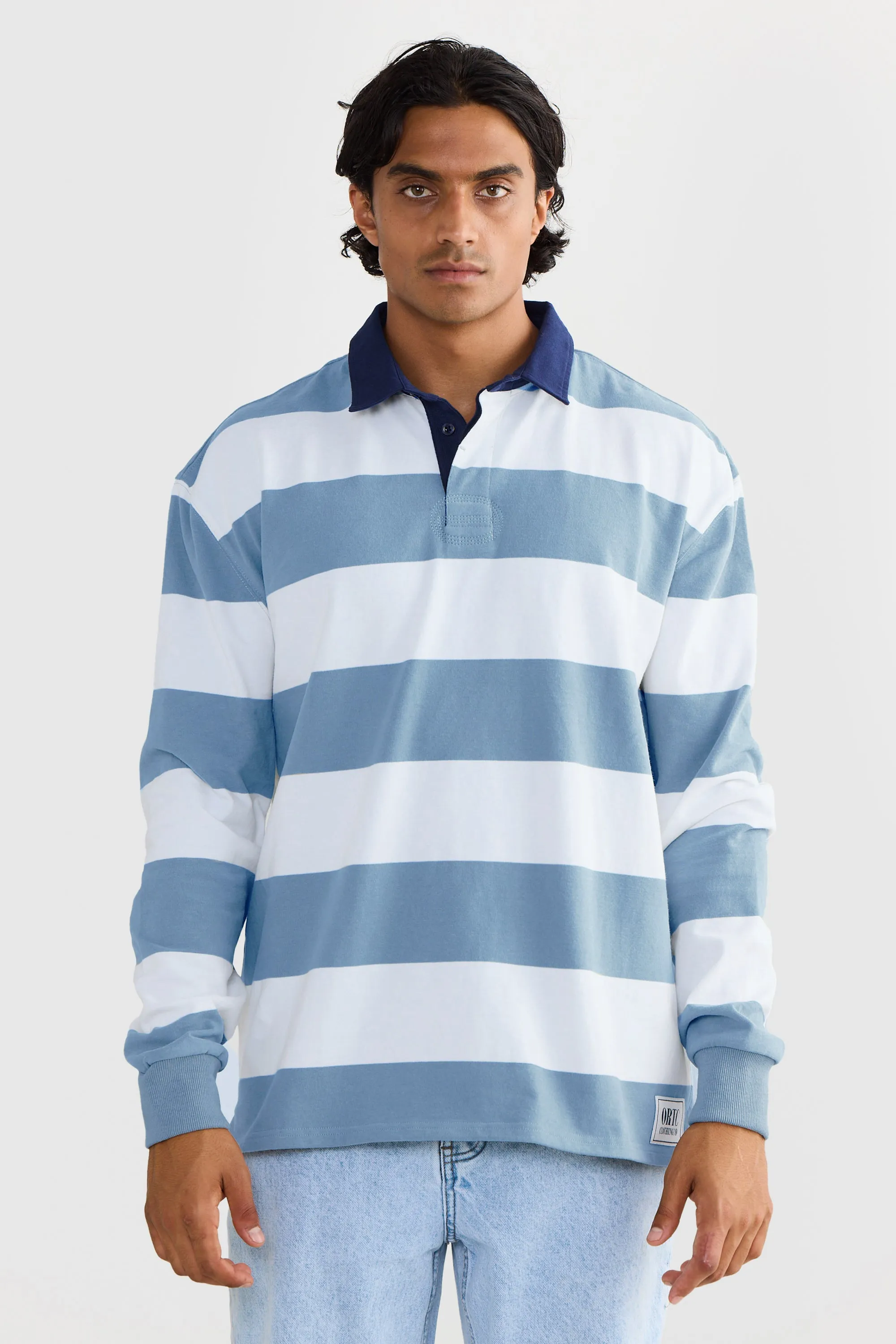 Unisex Rugby Jumper Pacific Blue and White Stripe