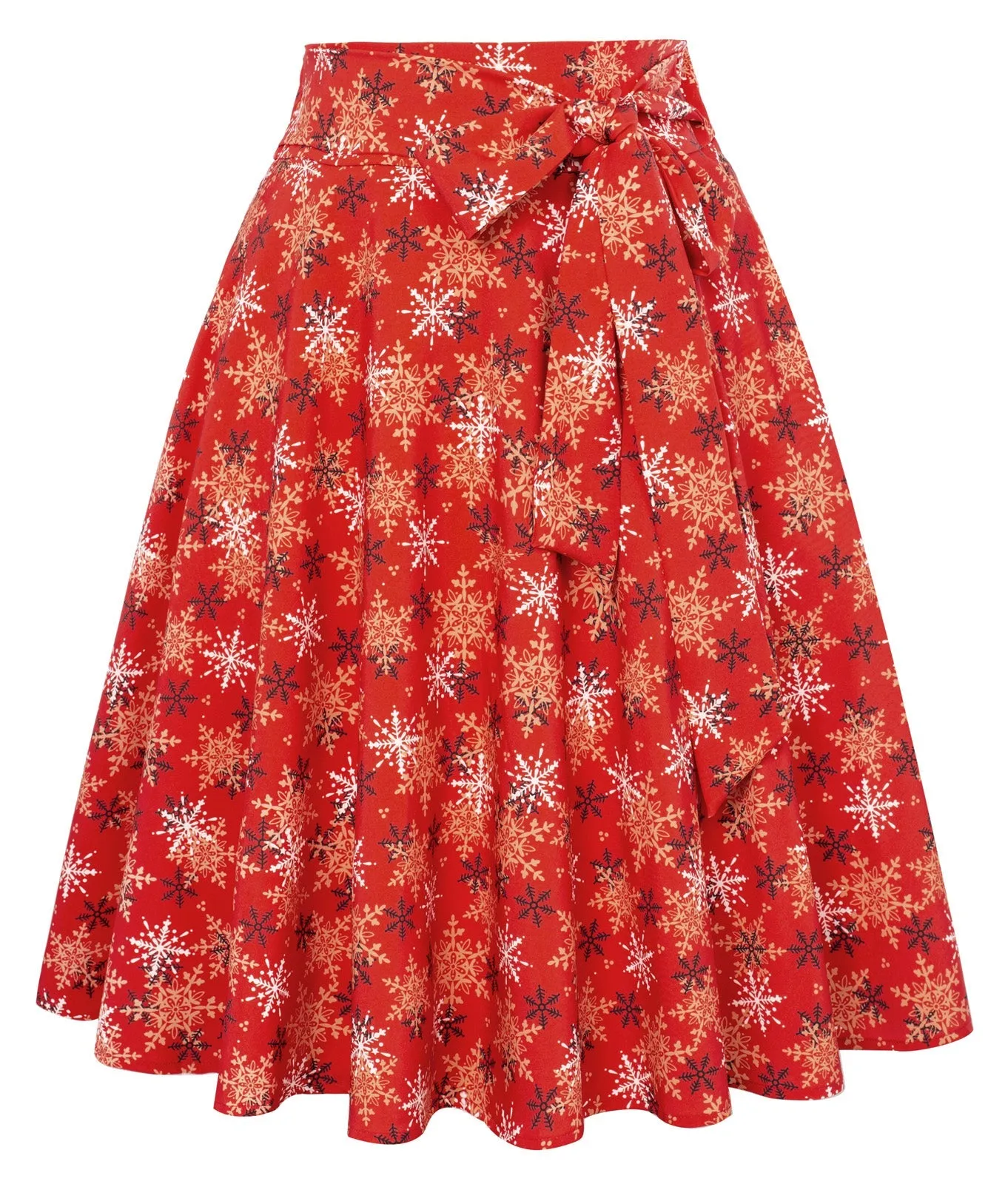 Vintage Cherry Patterns High Waist A-Line Pockets Skirt Skater Flared Midi Skirts