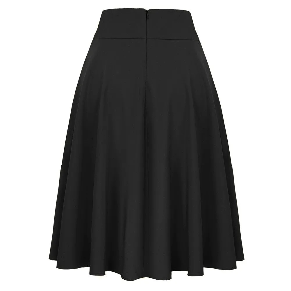 Vintage High Waist A-Line Pockets Skirt Skater Flared Midi Skirts