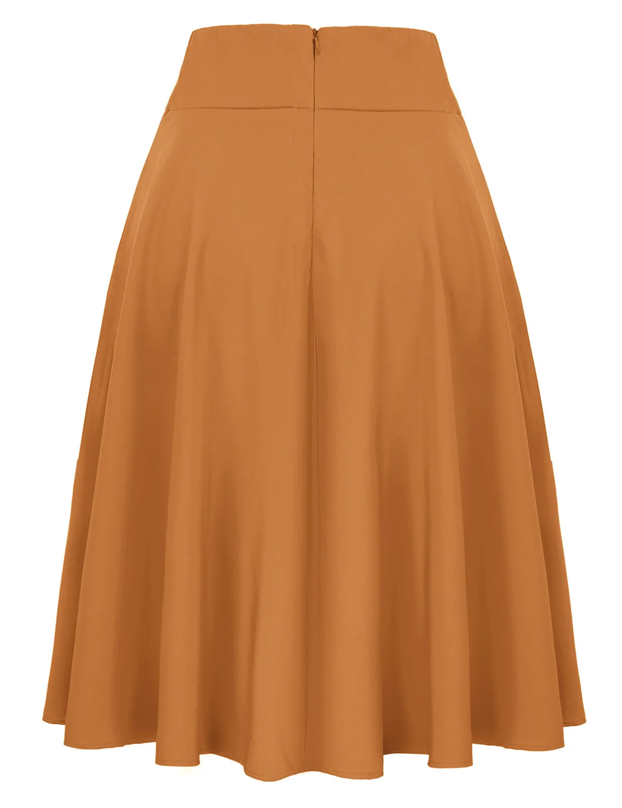 Vintage High Waist A-Line Pockets Skirt Skater Flared Midi Skirts