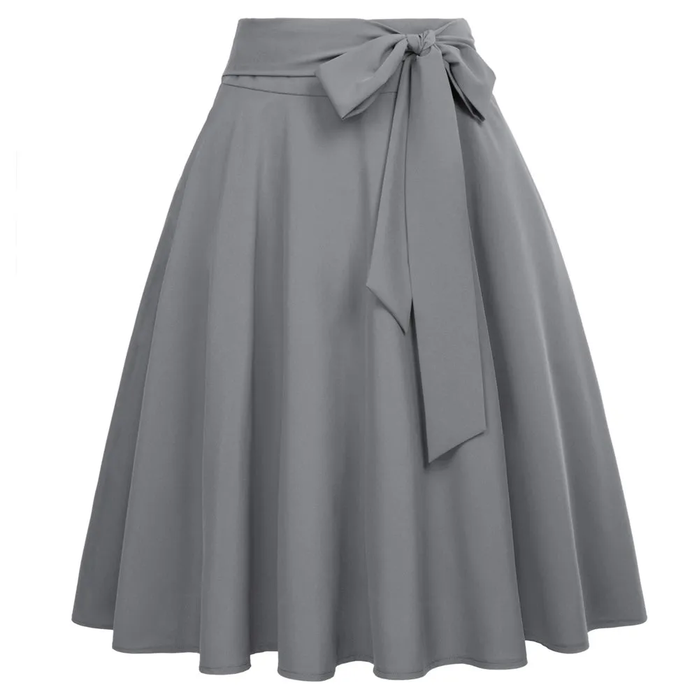 Vintage High Waist A-Line Pockets Skirt Skater Flared Midi Skirts