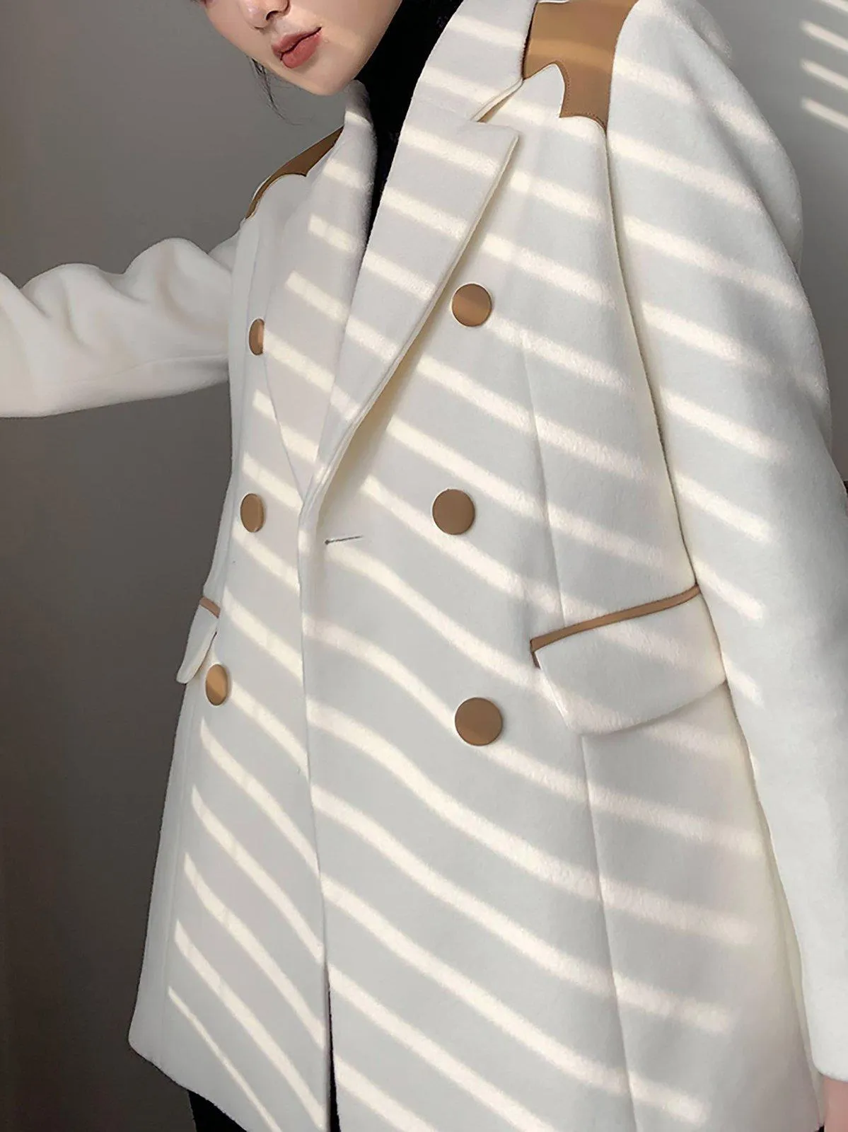 White Wool Faux Leather Blazer Suit Coat